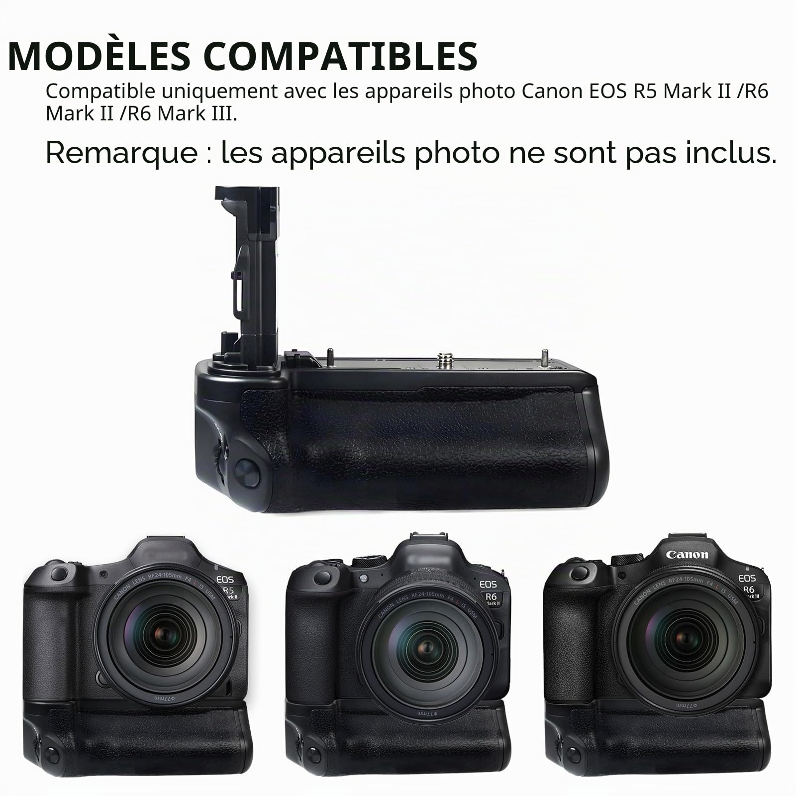 Poignée d'alimentation BG-R20 pour appareil photo Canon EOS R5 Mark II, synchronisation de toutes les fonctions, peut contenir 2 batteries lithium-ion rechargeables LP-E6P.