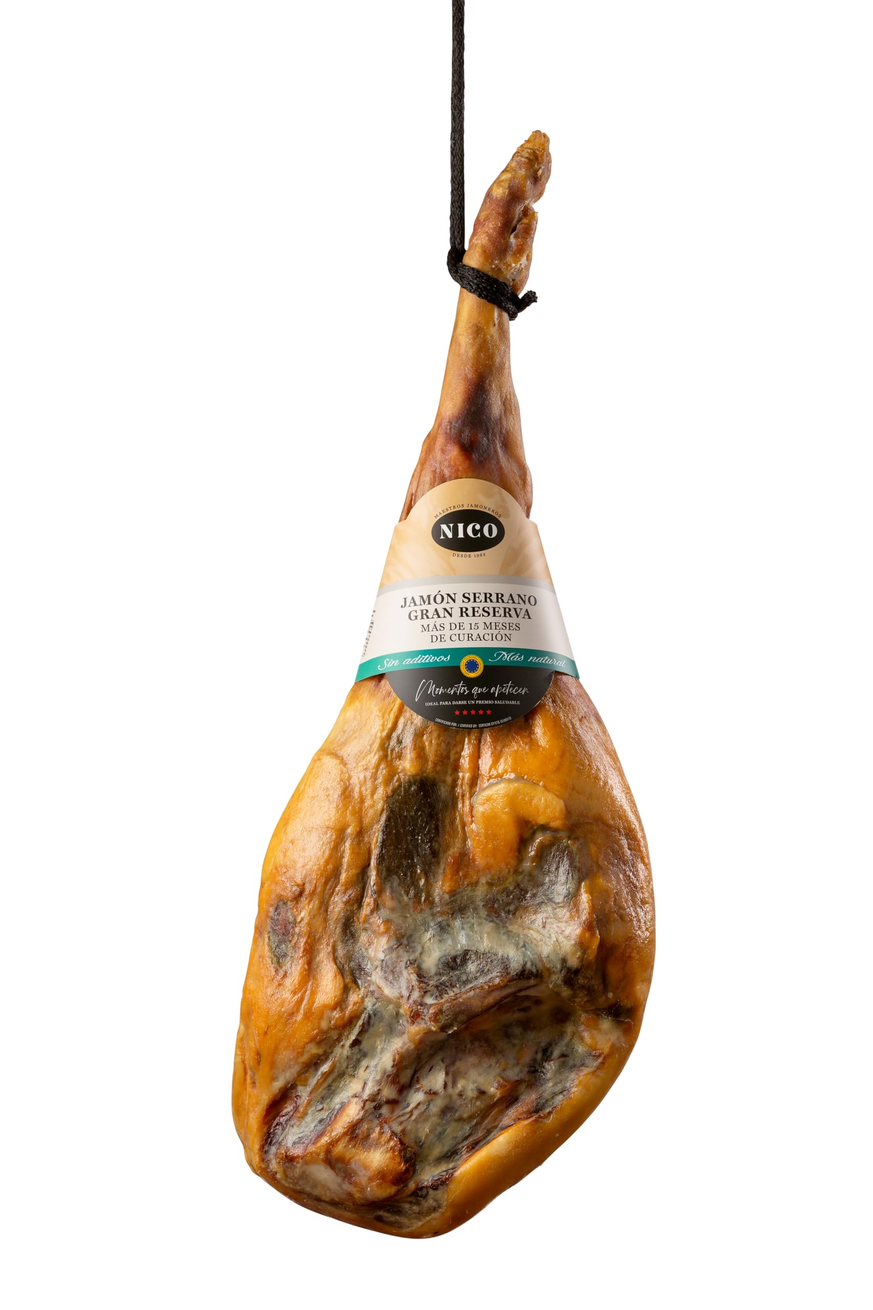 NICO JAMONES - JAMON SERRANO SIN ADITIVOS. Pieza de peso aproximado entre 6,5 y 7,5 kg con una curación de más de 12 meses