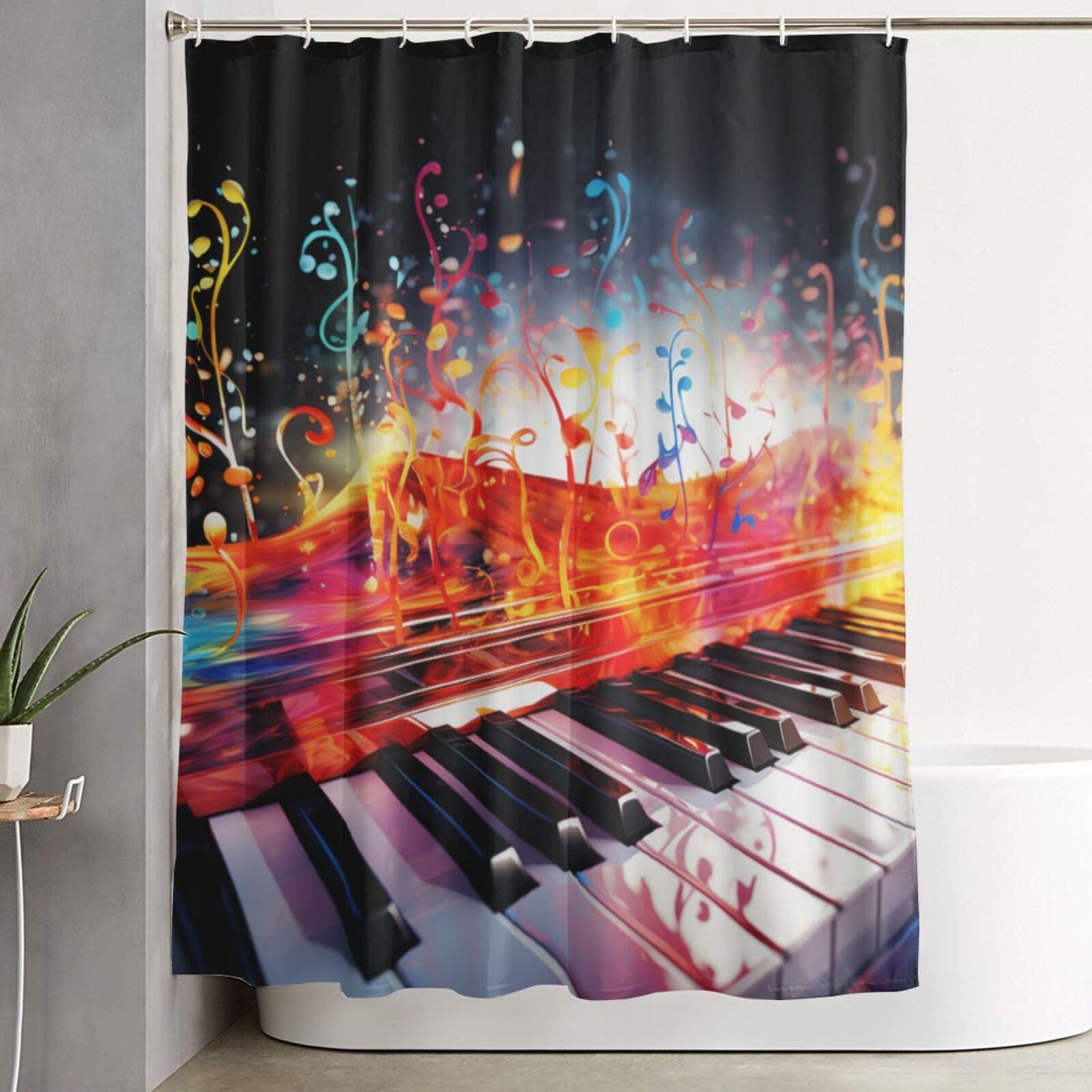Rideau de douche imperméable 182x152 cm avec crochets motif musique