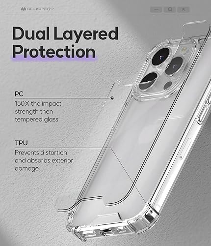 Miniatura 3 de GOOSPERY Crystal Shield - Funda compatible con iPhone 15 Pro, tecnología a prueba de golpes, antiamarilleo, protección de borde elevado, cubierta