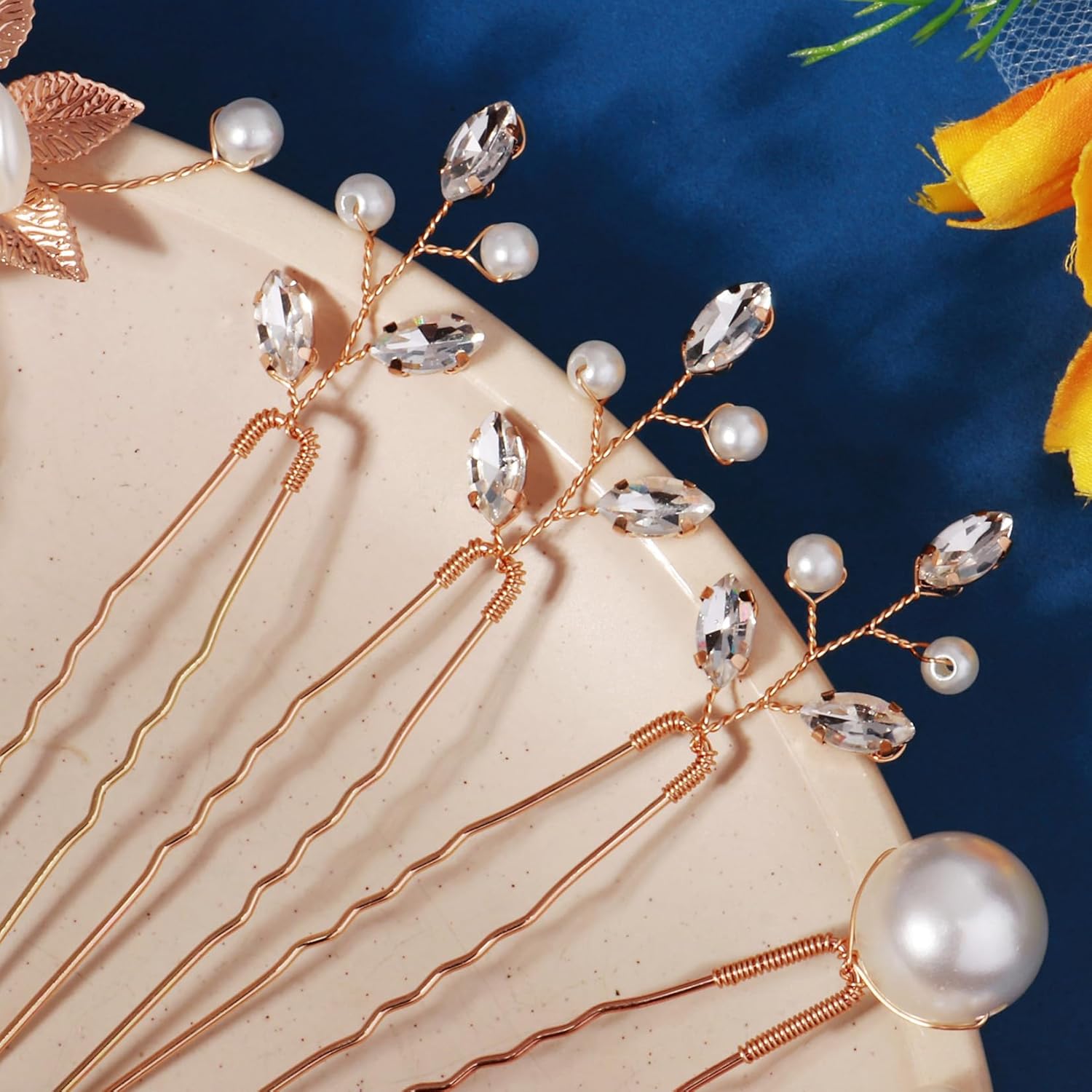 12 Pieces Bride Hair Pins Rhinestones Gold Hair Accessories for Women Crystal Wedding Hairpiece for Bridesmaids - Image 6