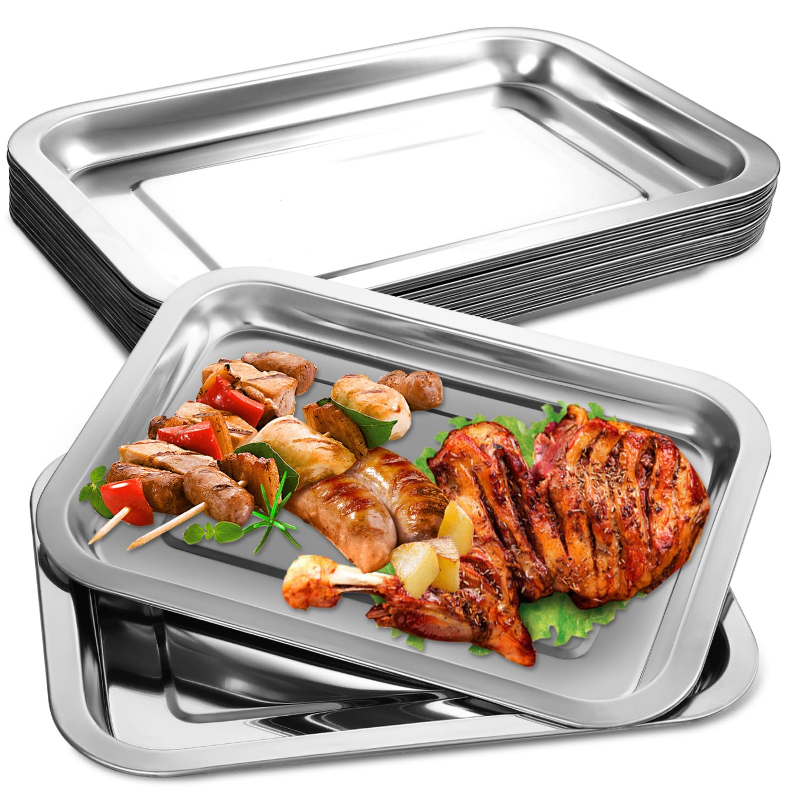 Plaques de Cuisson au Four en Inox 201 Argenté, Lot de 10