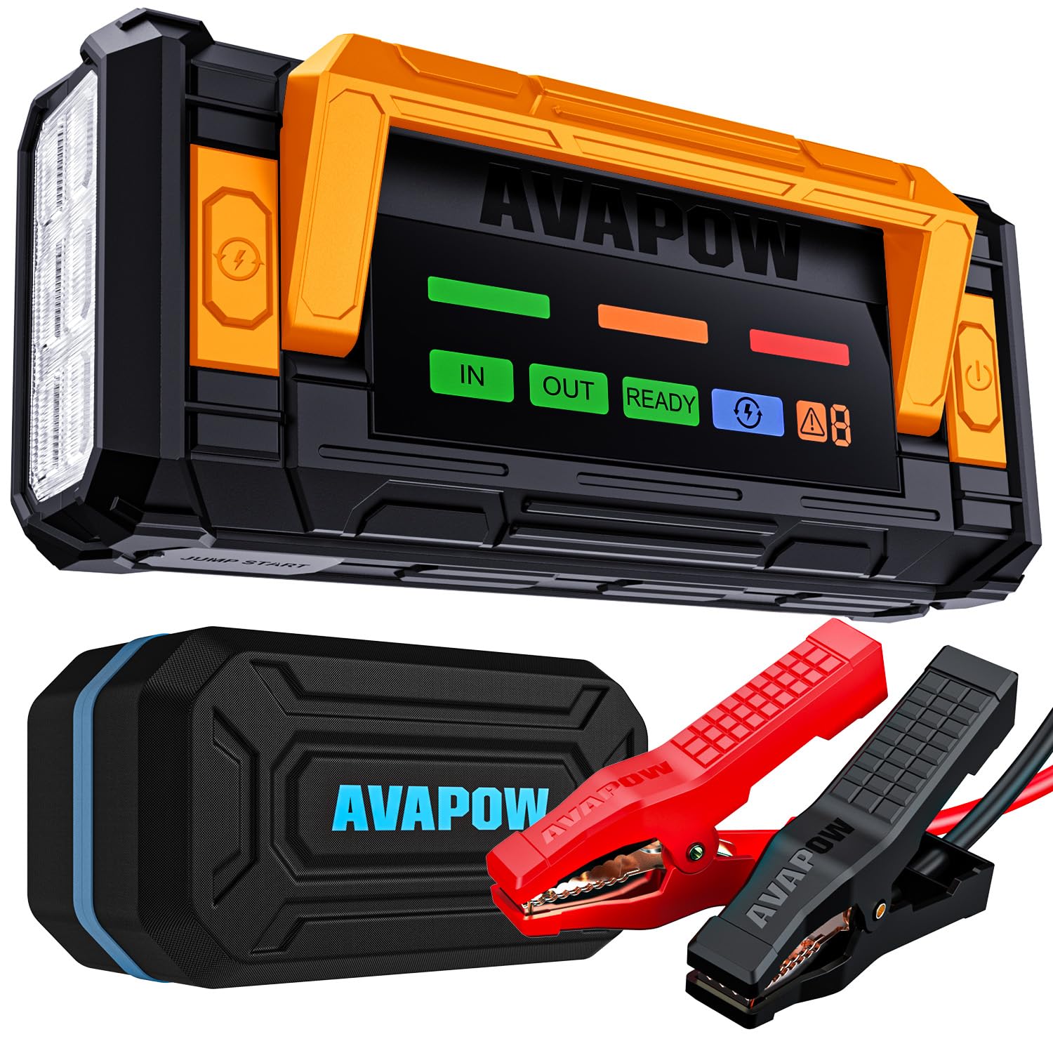 AVAPOW 8000A Battery Jumper Starter Portable with 4″ HD Display PD 30W Dual-Way Fast Charging, 12V car Starter Jump Box & Battery Booster for All Gas & Up to All Diesel Engines-Orange