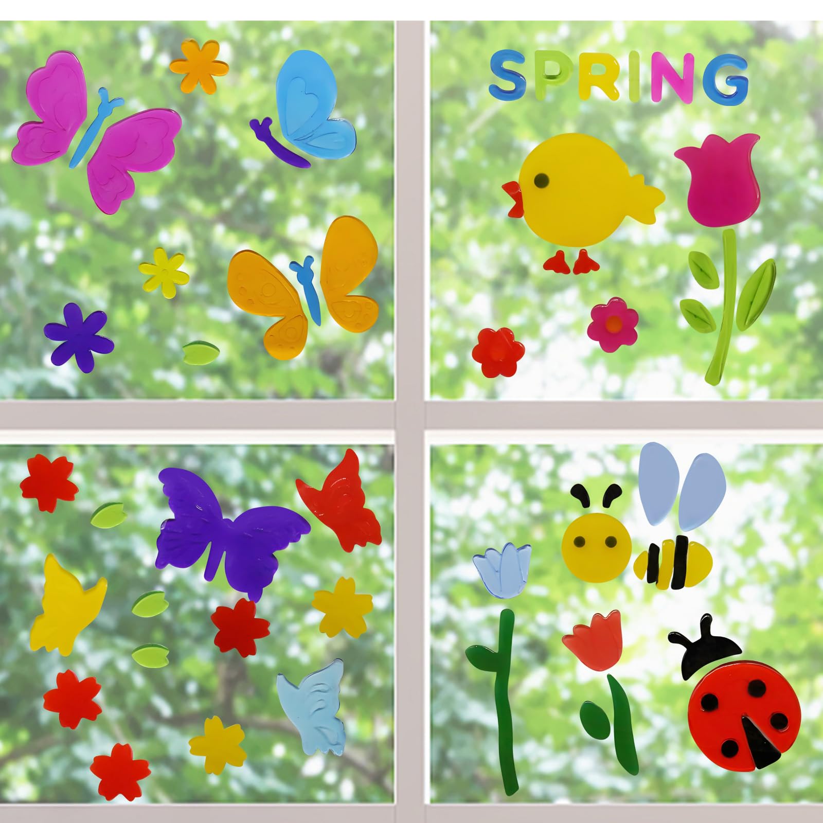 4Pcs Spring Summer Gel Window Clings Decorations, Colorful