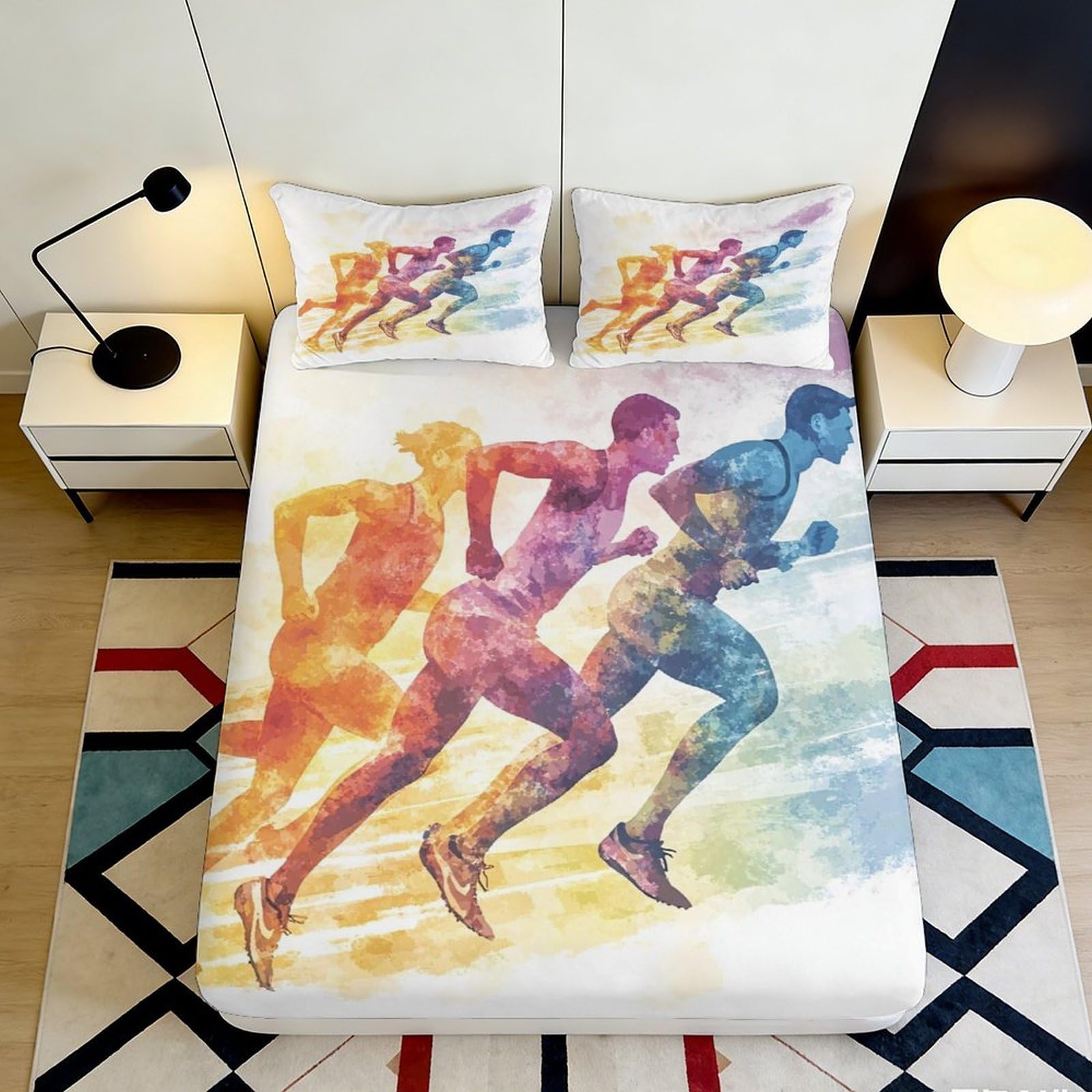 3D Printed Abstract Runner Fitted Sheet Microfiber Mattress Cover for Bedroom, Dorm and Guest Room 90x200x25cm