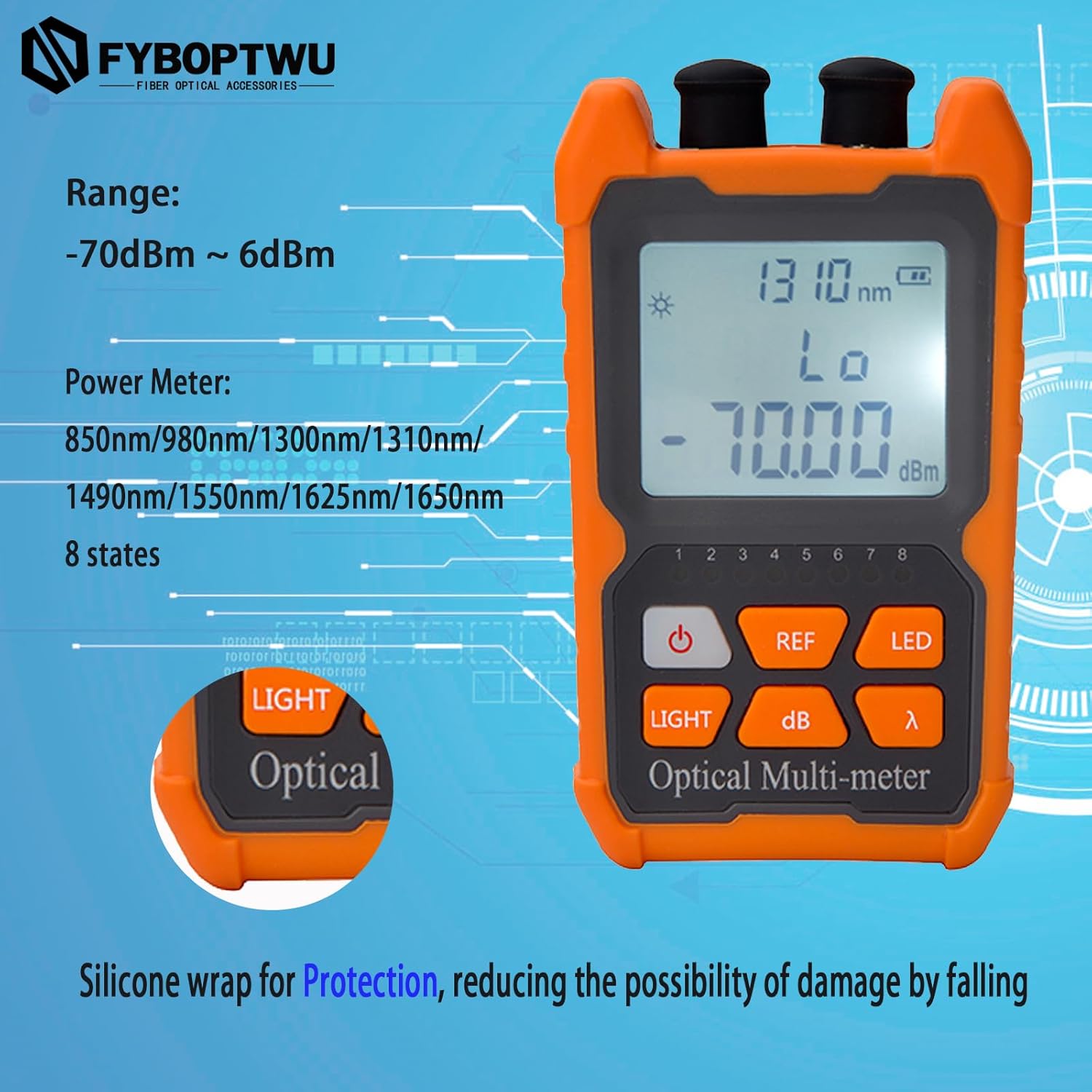3 in 1 Function Fiber Optic Tester Portable Optical Power Meter (FC/SC/ST) & VFL 2mw Visual Fault Locator & LED, OPM & VFL, Range: (-70) dBm ~ (+6) dBm，2pcs