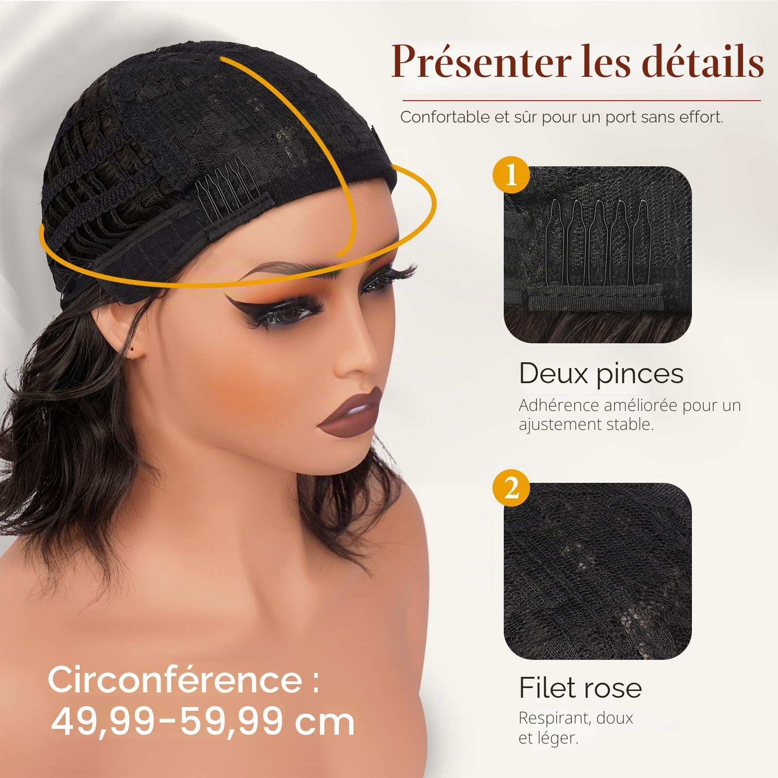 Sofeiyan Perruque Courte Ondulée 30 cm avec Frange, Cheveux Synthétiques Marron Foncé pour Femme Résistante à la Chaleur Naturel Bouclée pour Usage Quotidien et Cosplay
