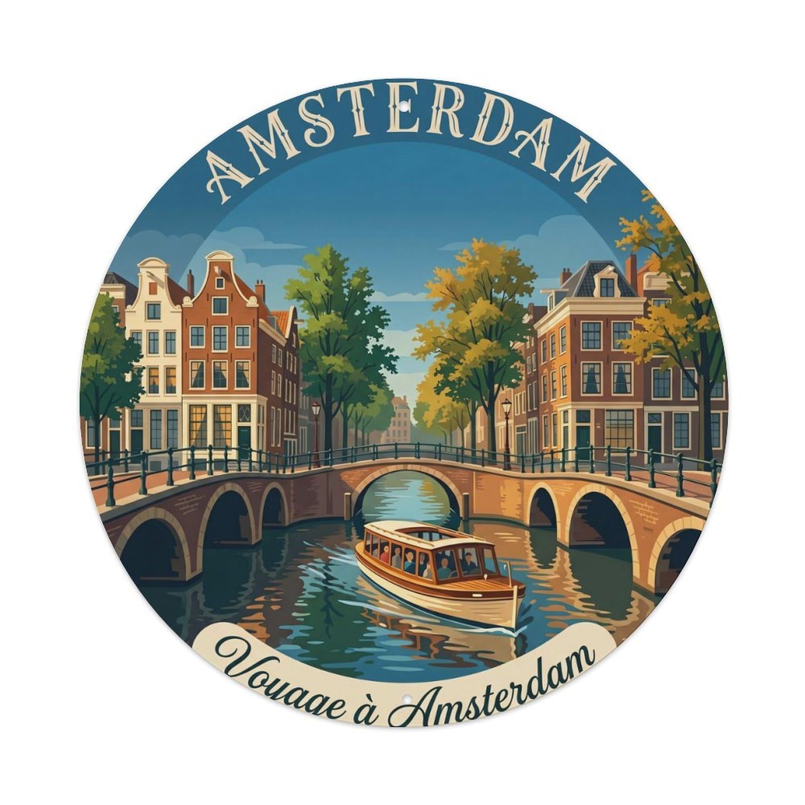 Vintage Travel Amsterdam Voyage French Metal Tin Sign Plaque