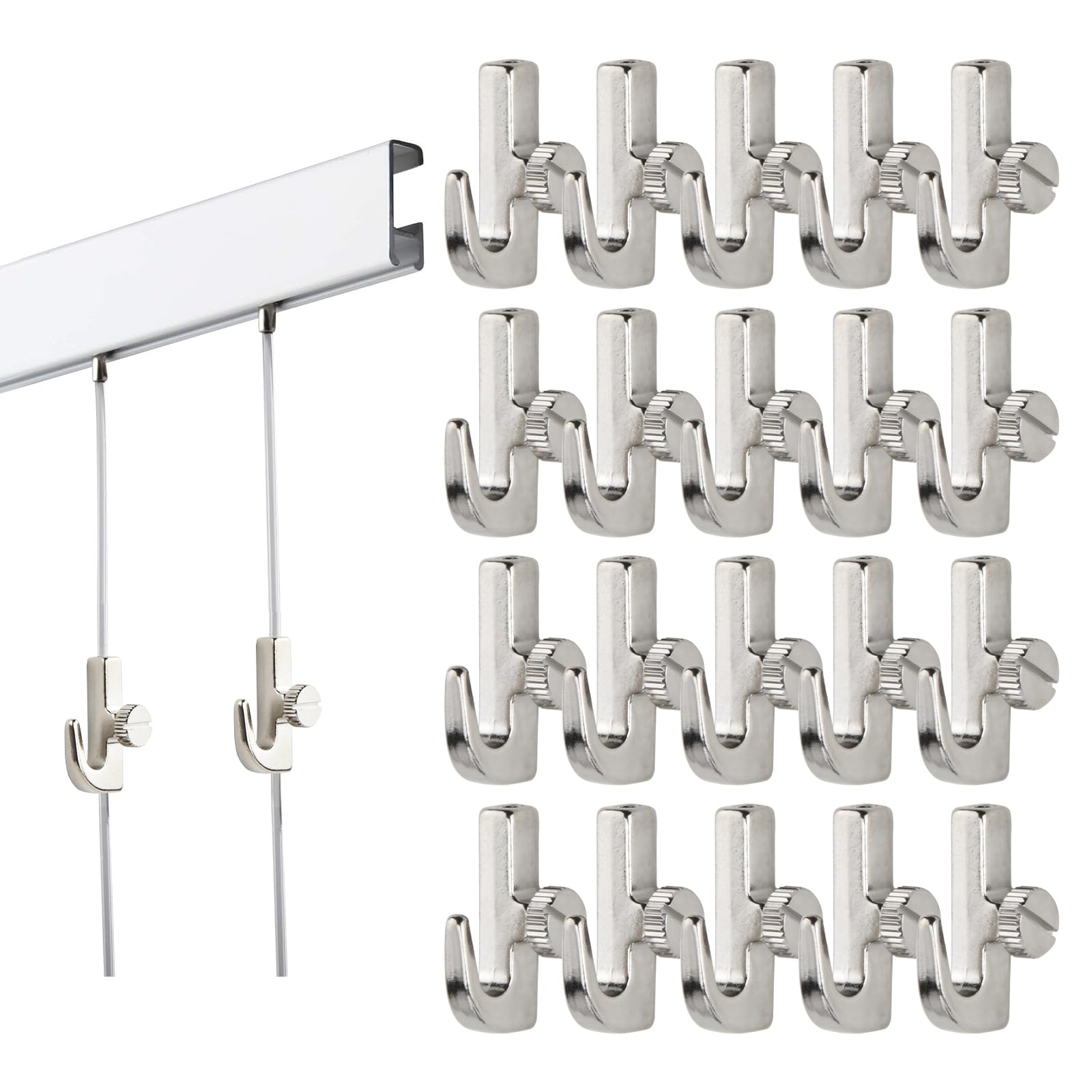 Lot de 20 Crochets Mini Argentés, Accessoires pour Cimaise et Rail de Tableau, Crochets à Visser Idéal pour Suspension d'Art et Tableaux (20)