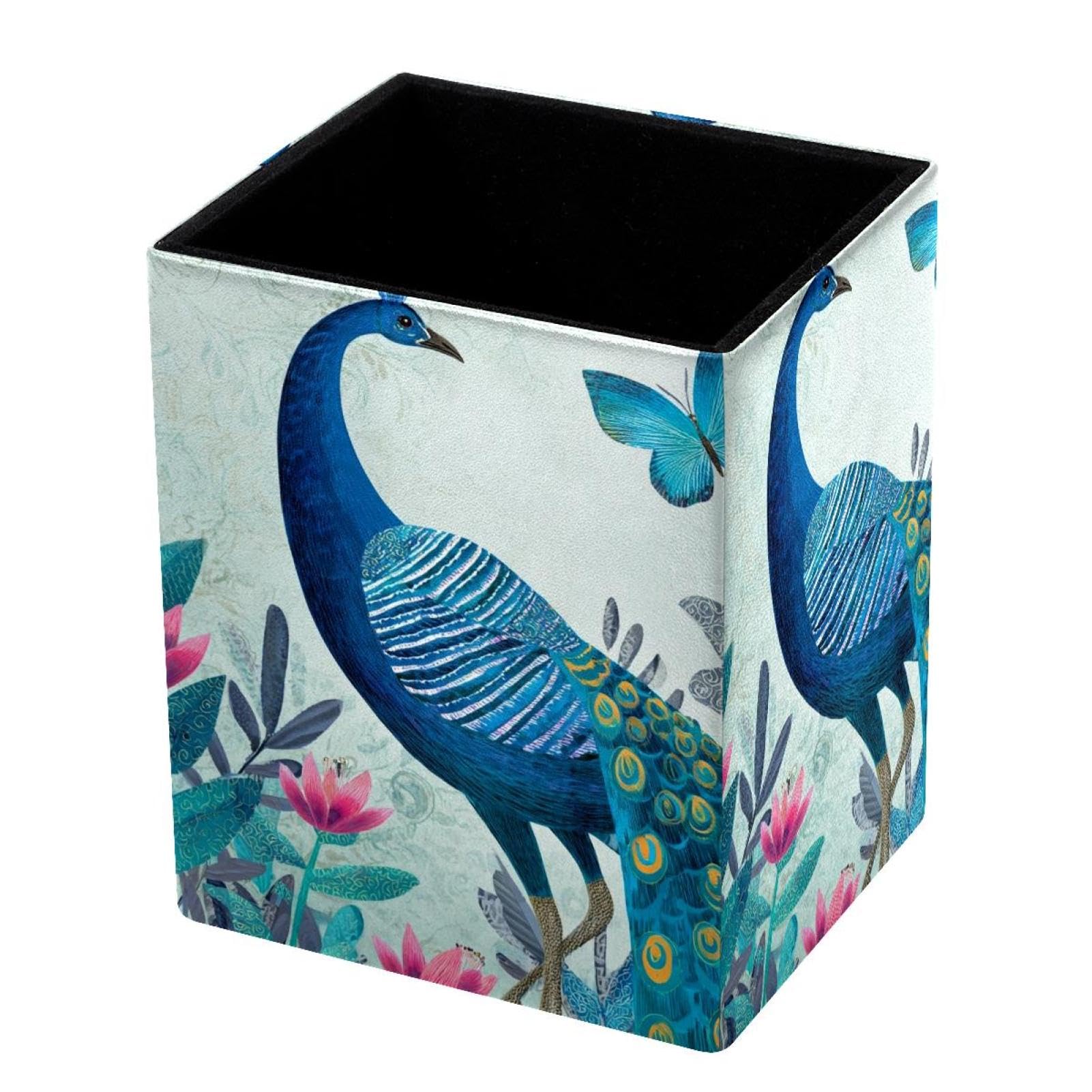 VAPOKF Pencil Holders for Desk, Peacock Printed Pen Holders Pen Pot Makeup Brushes Storage Desktop Stationery Supplies Organiser for Home Office