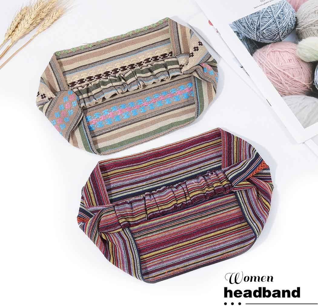 Fashband Boho Wide Headbands Vintage Stripe Headband Elastic Yoga Hair Accessories for Women and Girls(Pack of 2) - Image 4