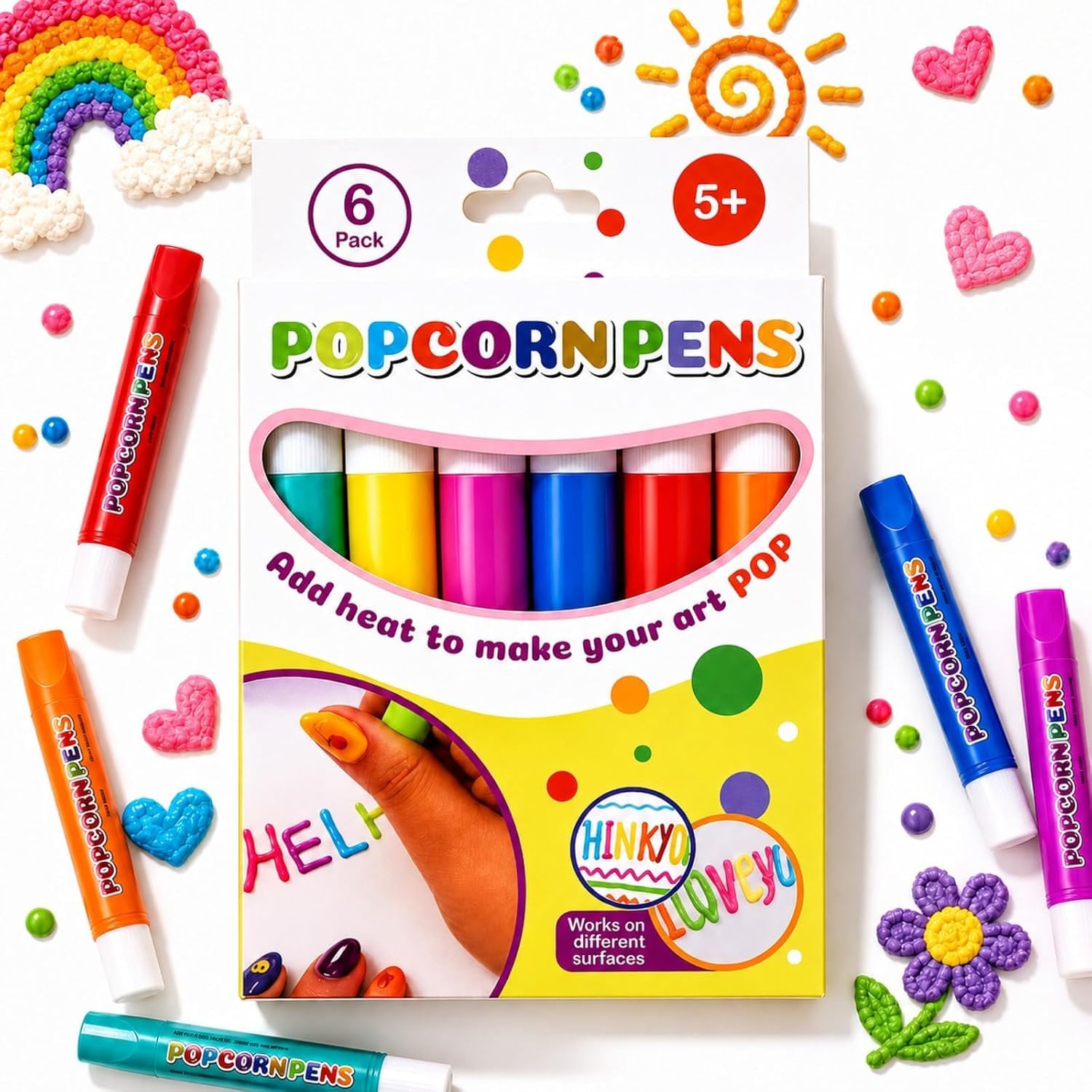 3D Relief Art Pen, 2026 Innovative Design popcorn pens - 6Pcs