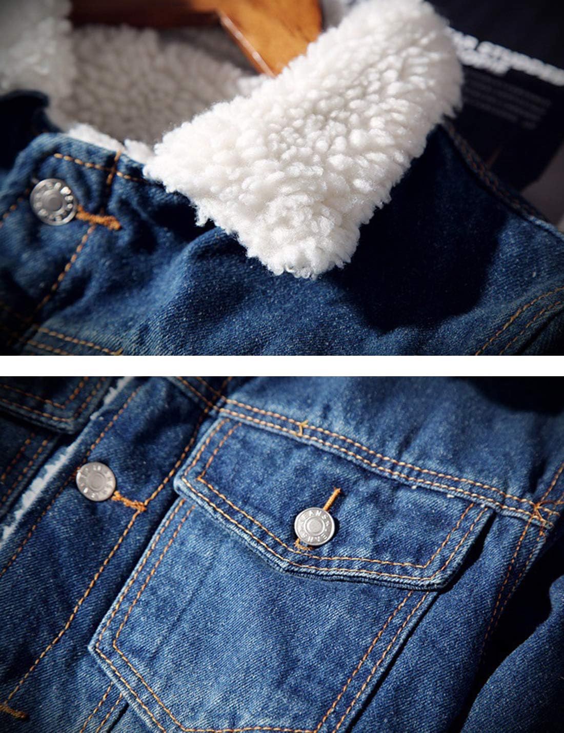 Springrain Men's Sherpa Fleece Lined Denim Jacket Warm Winter Trucker Jacket Cowboy Jean Jacket - Image 5