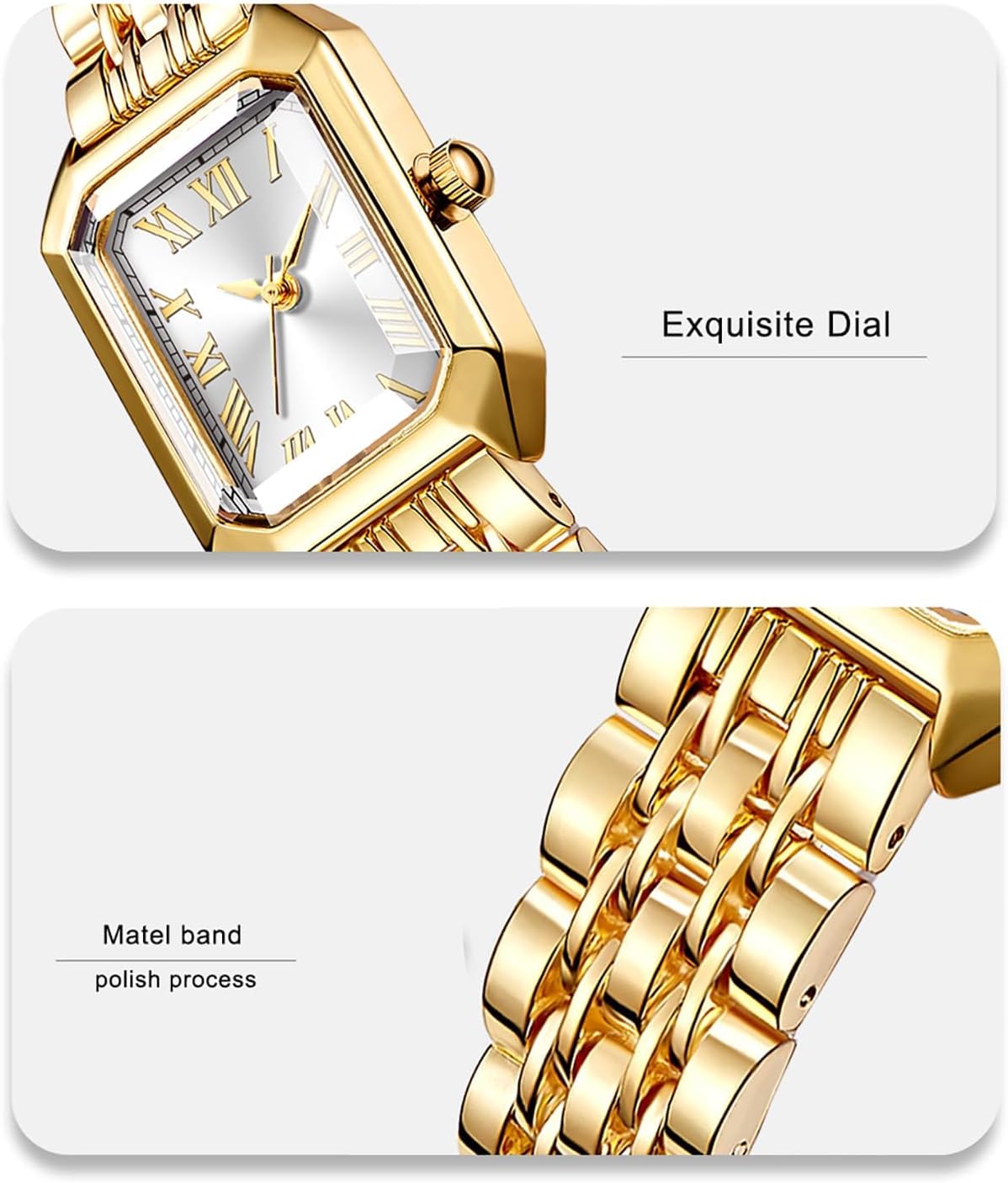Watches for Women Vintage Rectangular Case Stainless Steel Band Ladies Wrist Watch Fashion Simple Roman Numerals Water Resistant Quartz Wristwatch - Image 3