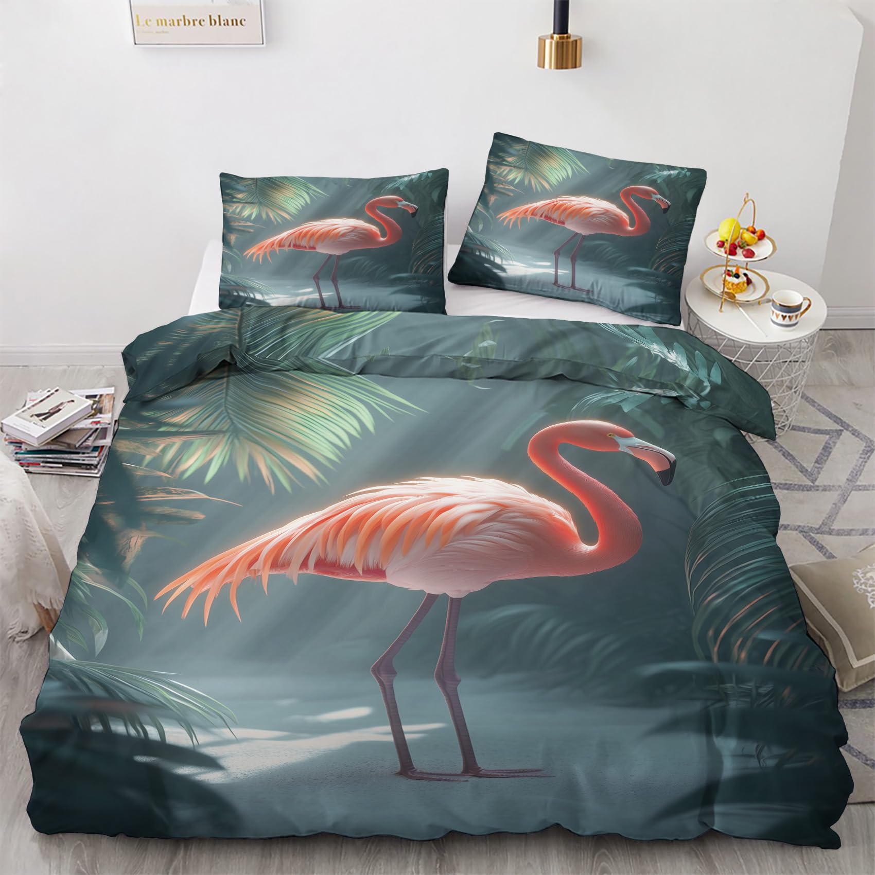 Nogawa Multicolor Flamingo King Size Duvet Cover Sets - Tropical Bedding Set - Reversible Quilt Cover & 2 Pillowcases With Zip And Ties, Ultra Soft And Non Iron Brushed Microfibre Bed Set 230X220