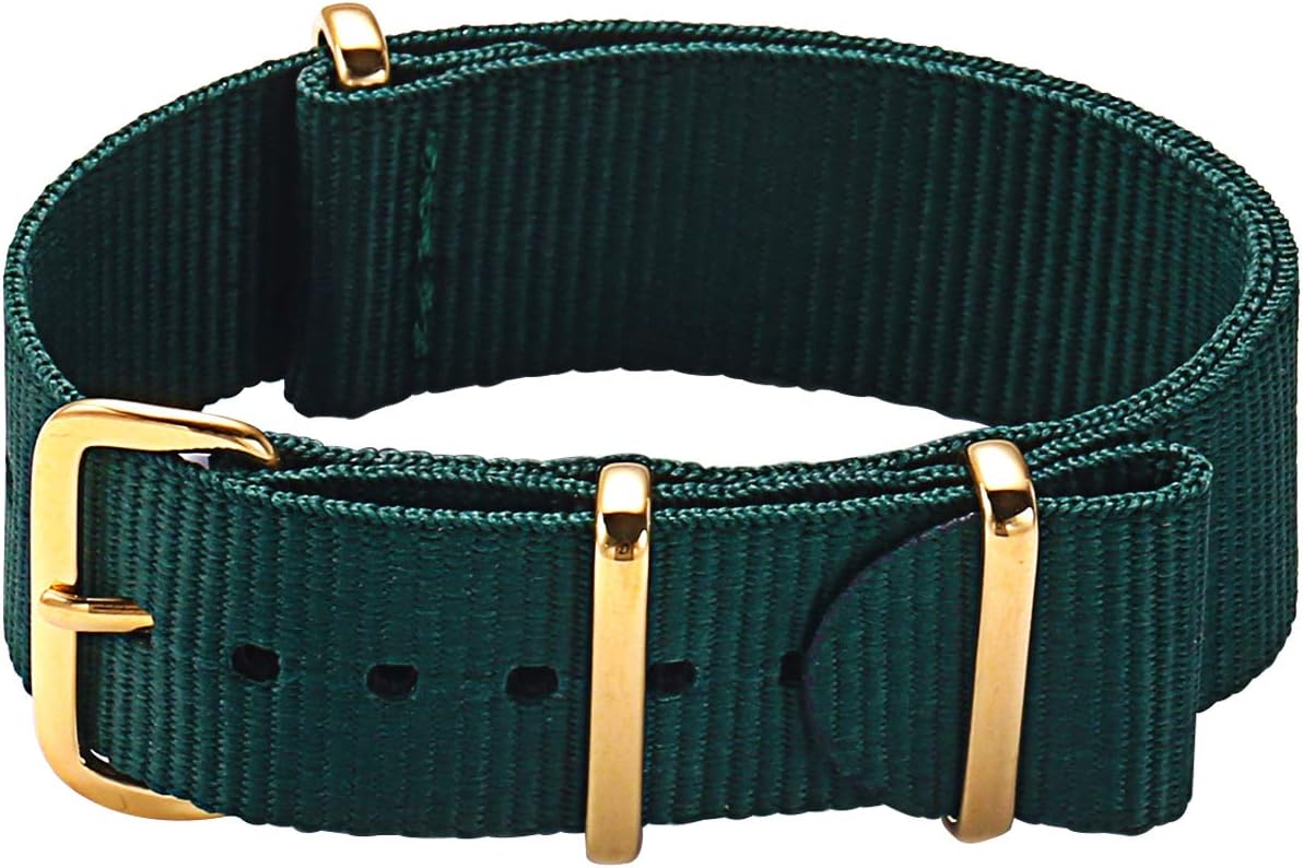 18mm Watch Strap Nylon Watch Bands for Men Women Gold Buckle (Green)