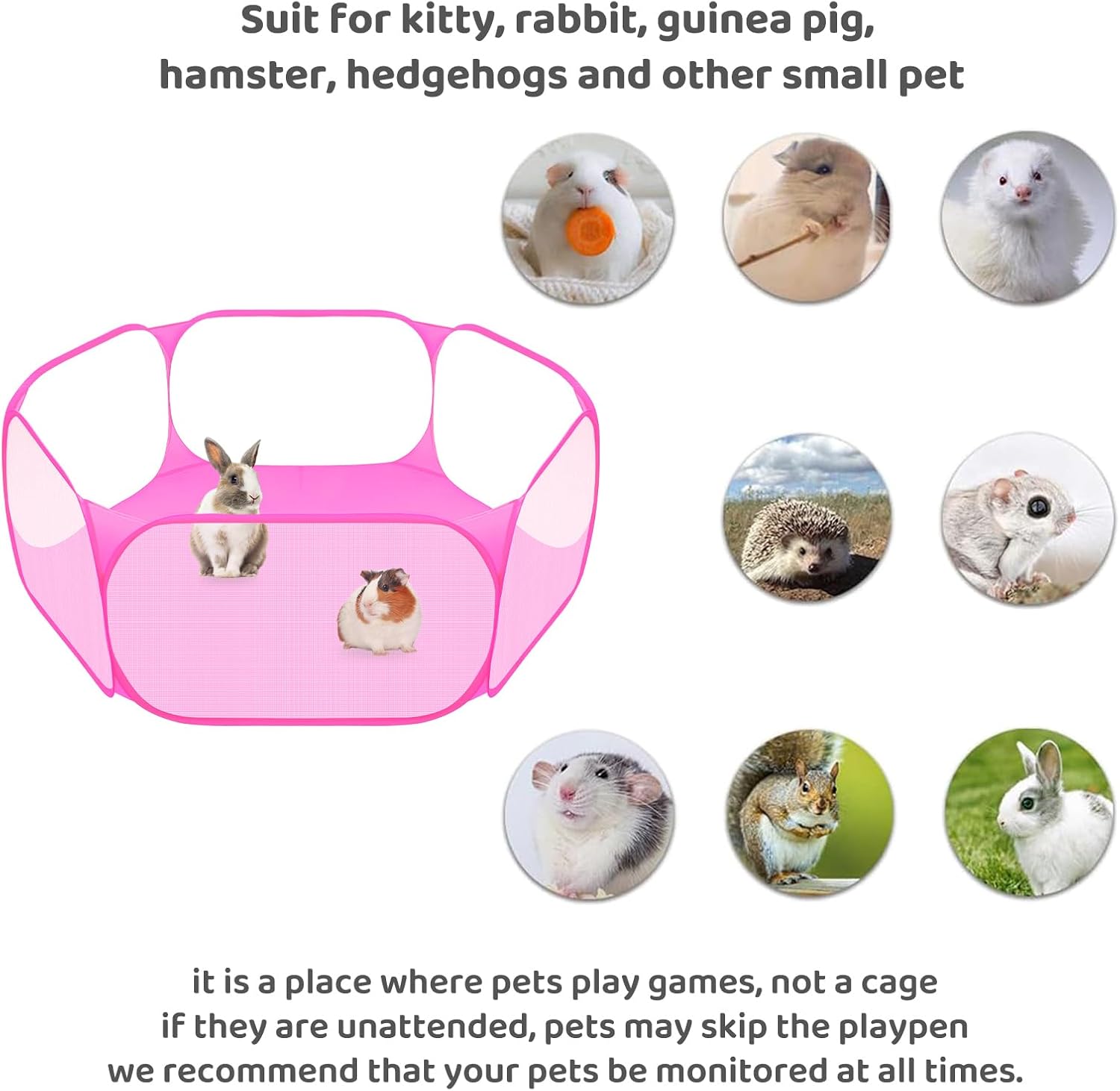Small Animals C&C Cage Tent, Breathable and Transparent Pet Playpen & 2 Pcs Guinea Pig Bed Mat Washable, Rabbit Winter Bed Pad for Indoor & Guinea Pig Tunnels and Tubes, Hamster Play Tubes with 3 Way