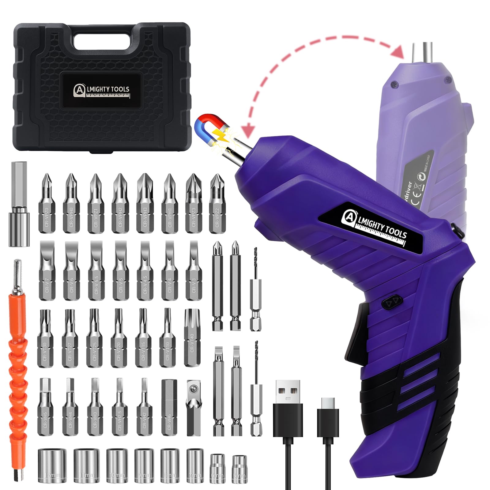 Electric Screwdriver Cordless 3 6V Cordless Screwdriver Rechargeable 47Pcs Small Power Screwdriver Set with Pivoting Handle and LED