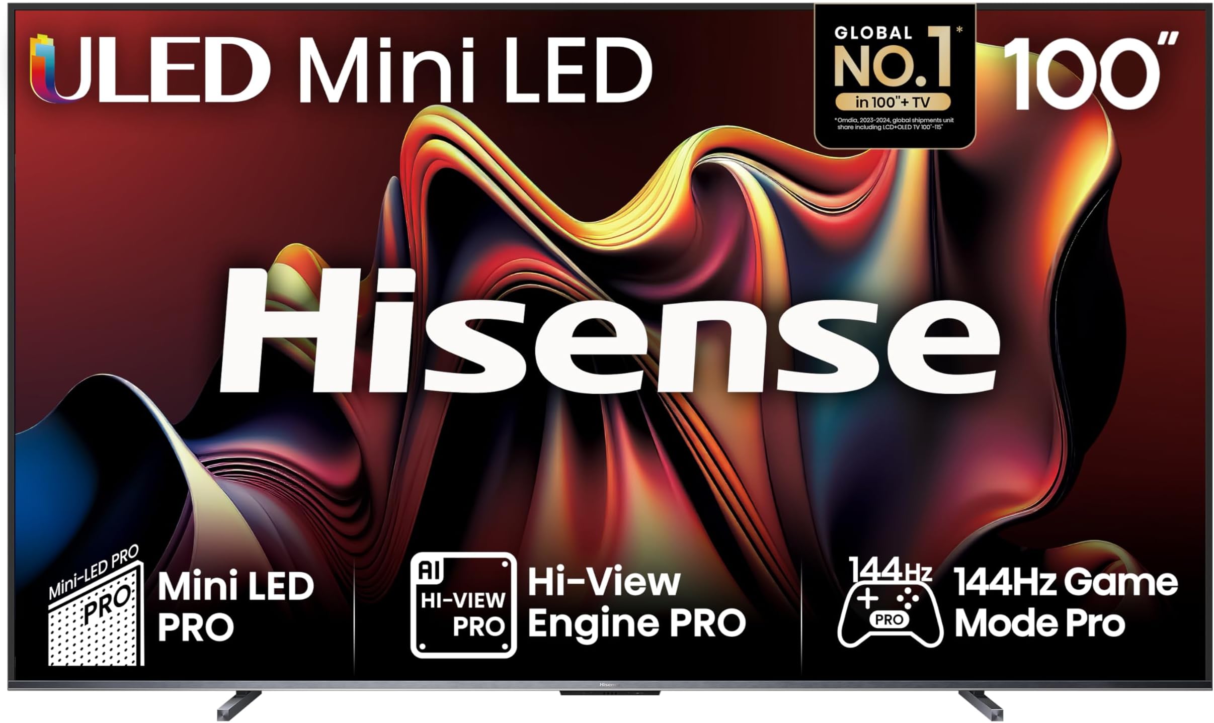 Hisense 100 Inch 144Hz Mini-LED Smart TV 100U7NQTUK - Quantum Dot Colour, Dolby Vision IQ & Atmos, iMax Enhanced, Built-in Subwoofer and Vidaa OS with Freely, Youtube, Netflix and Disney+ (2024 Model)