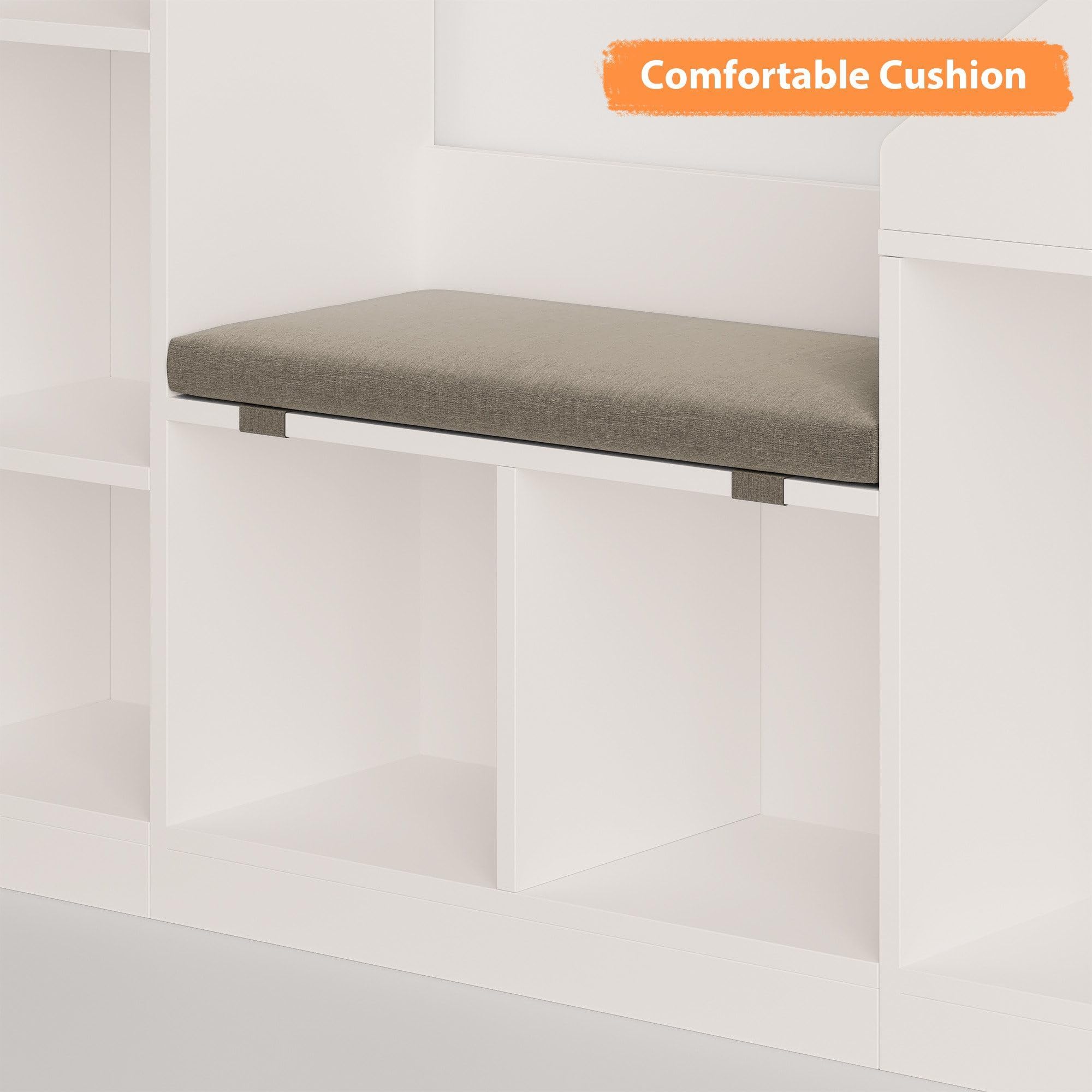 Bibliothèque Enfant avec Coussin, 6 Cubes Meuble de Rangement Jouet, avec Anti-basculement, Forme de Toit Unique, pour Jardins d'enfants, Aux Crèches et à la Maison, Blanc