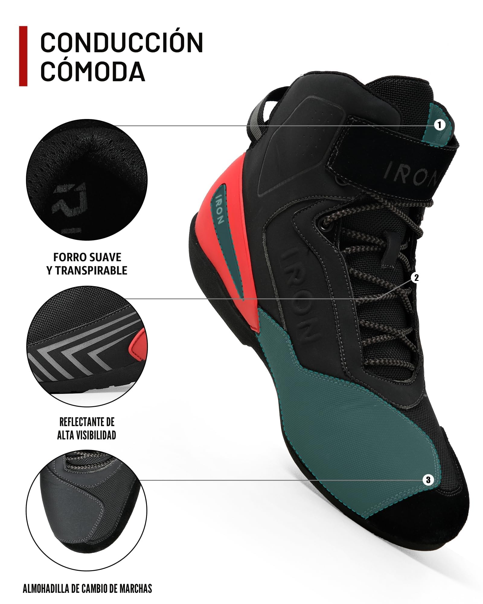 RIDEIRON Zapatos de equitación para motocicleta para hombre, botas protectoras de motocross, para deportes de potencia, informales, antideslizantes, con cremallera lateral