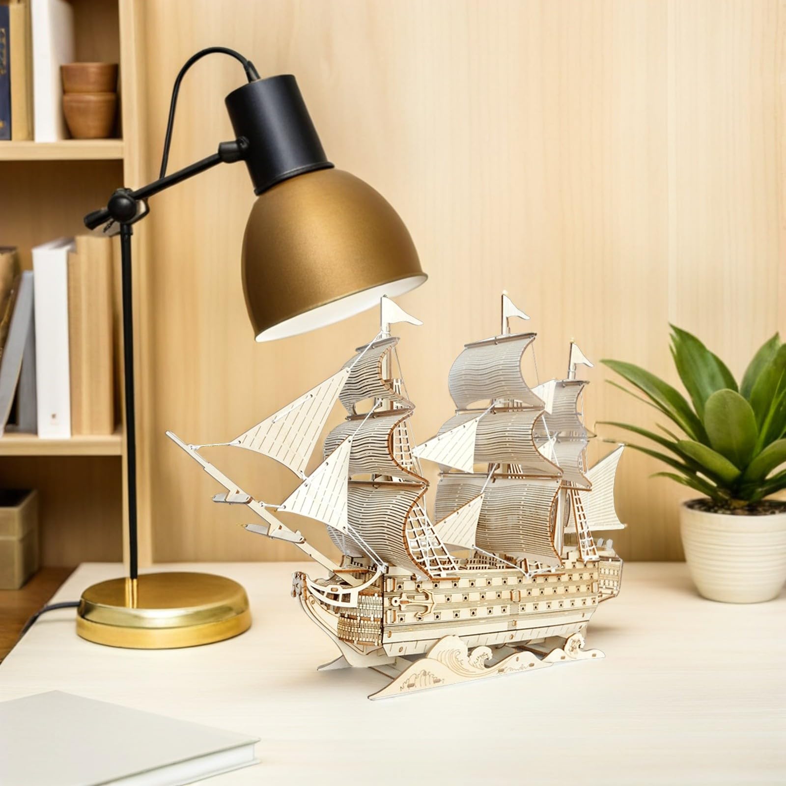 Alipis Maqueta de Barco de Madera 3d DIY para Adultos, Modelo de Barco Vela Antiguo sin Pintar, Kit de Construcción de Maquetas Náuticas para Decoración de Mesa Inspirada Océano, Adorno