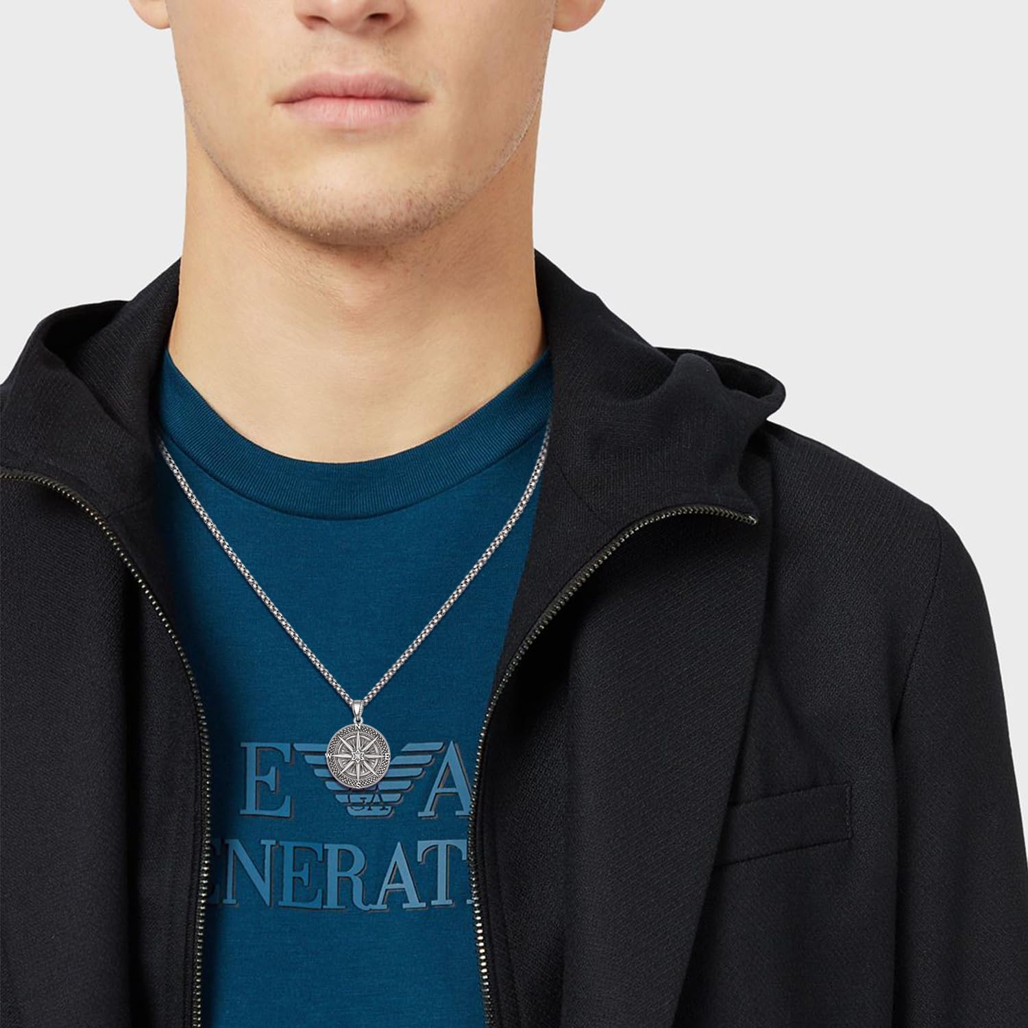 KINGWHYTE Compass Necklace for Men 925 Sterling Silver Birthday Gifts Graduation Travel Jewelry for Husband Brother with Stainless Steel Chain - Image 4