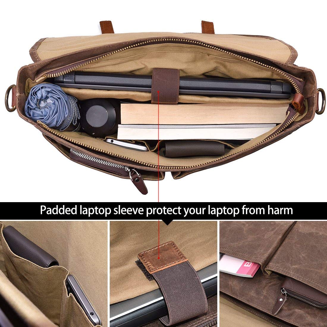 Messenger Tasche für männer und Frauen, Vintage - leinwand echtes Leder 15 "MacBook pro / 14" Laptop - Tasche umhängetasche für unternehmen Arbeiten Schule College Alltag