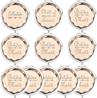Pack of 11 Bridesmaid Gifts Set Include 1 Bride 1 Maid of Honor 9 Bridesmaid Pocket Compact Makeup Mirrors for Bachelorette Party Bridesmaid Proposal Gifts. (Champagne)