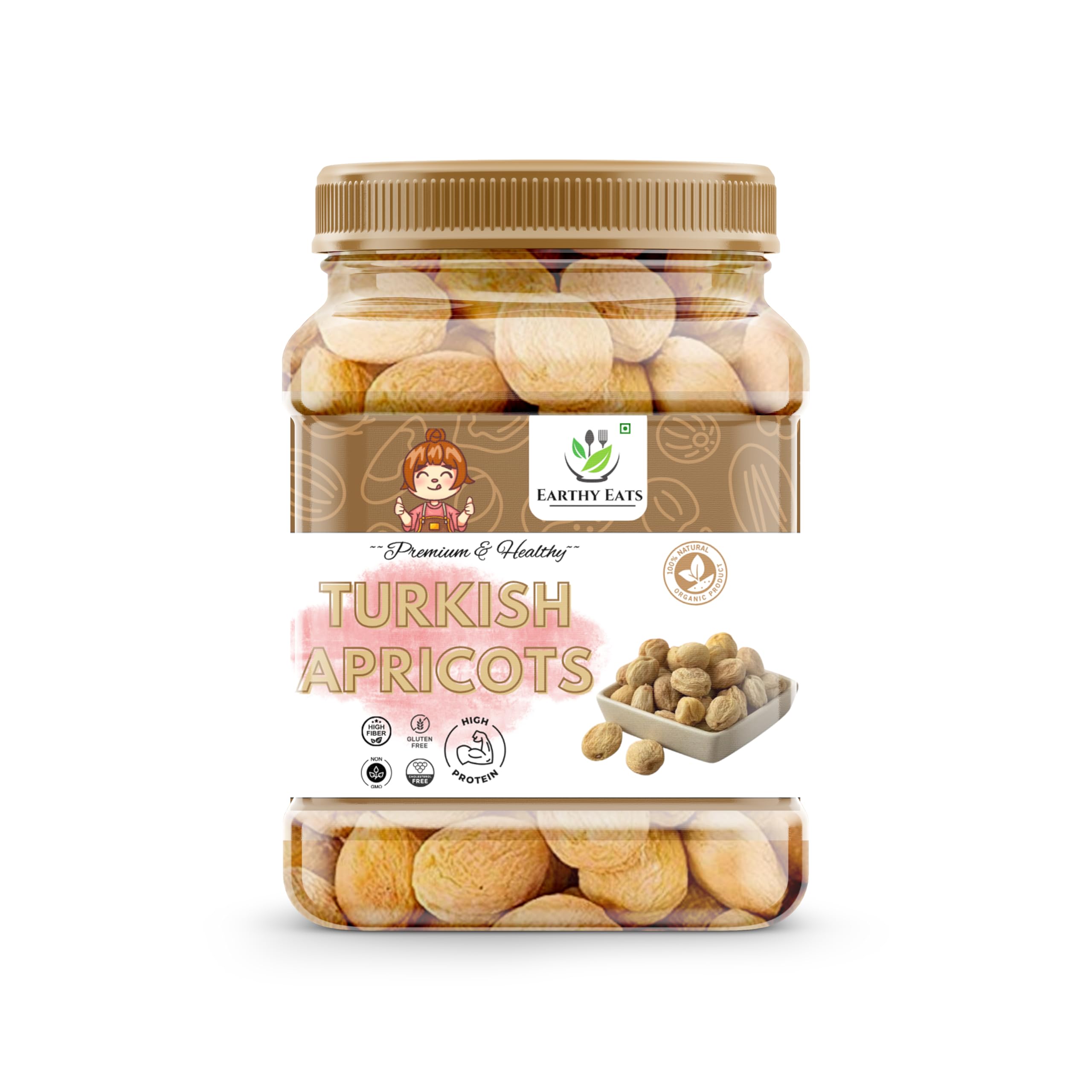 Earthy Eats Apricots 500gm– 100% Natural Dried Afghani Apricot | Naturally Sweet Khubani, Soft & Chewy | Dry Fruit (Pack of 1)