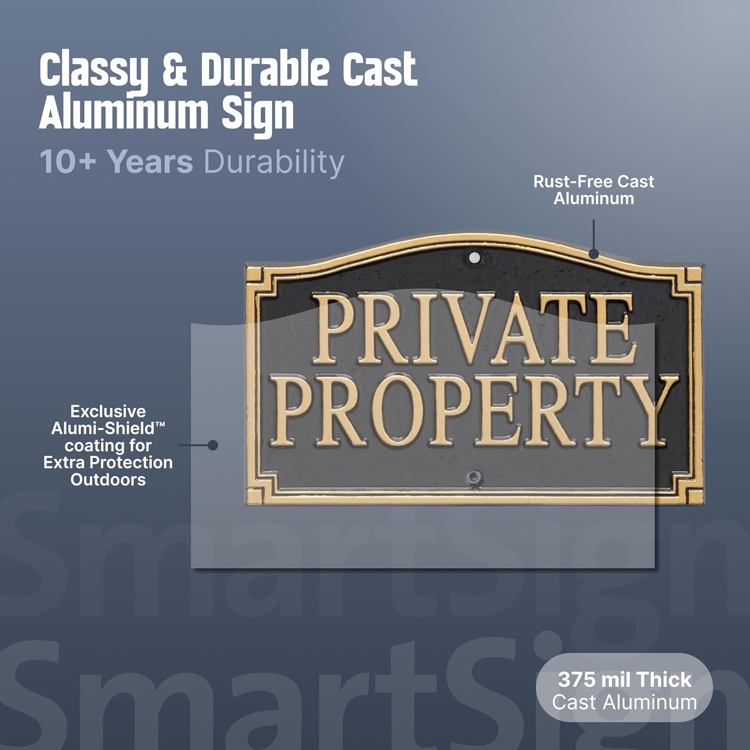 SmartSign “Private Property” GardenBoss Statement Plaque | 5.75" x 9.5" Aluminum Plaque with 18" Black Lawn Stake, Made in USA