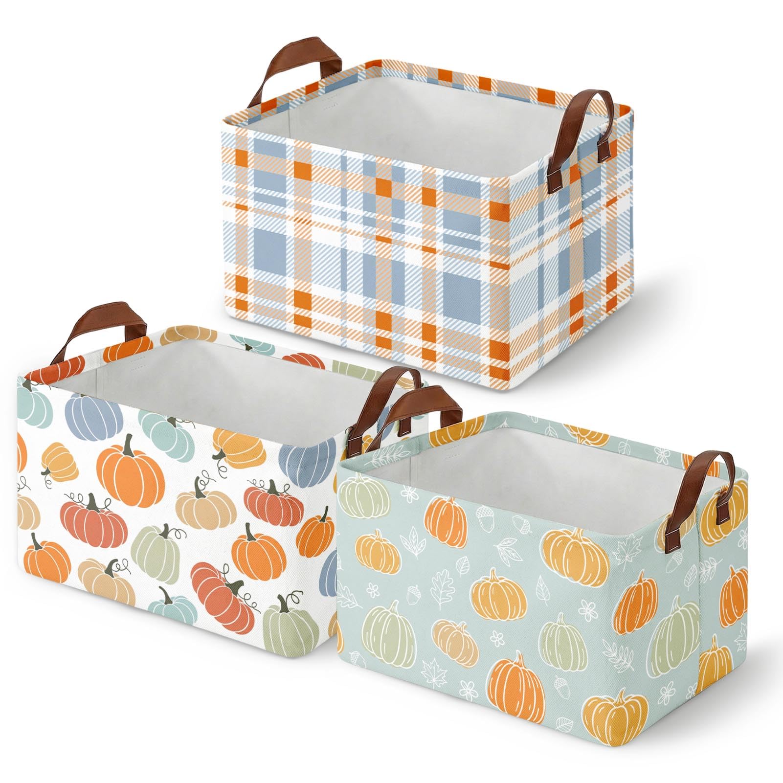 Britimes Fall Pumpkin Storage Baskets Gift, Toy Storage Bins Box, 3 Pack