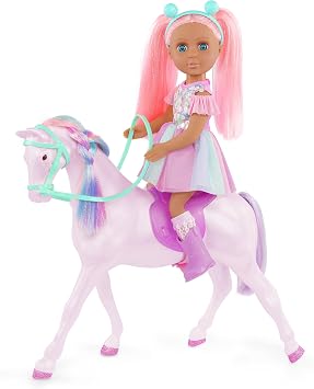 Glitter Girls 14-Inch Equestrian Doll and Horse Blue Eyes & Pink Hair Rainbow Mane & Removable Saddle Cowgirl Boots, Top Hat & Dress 3+ Years Areli & Adore