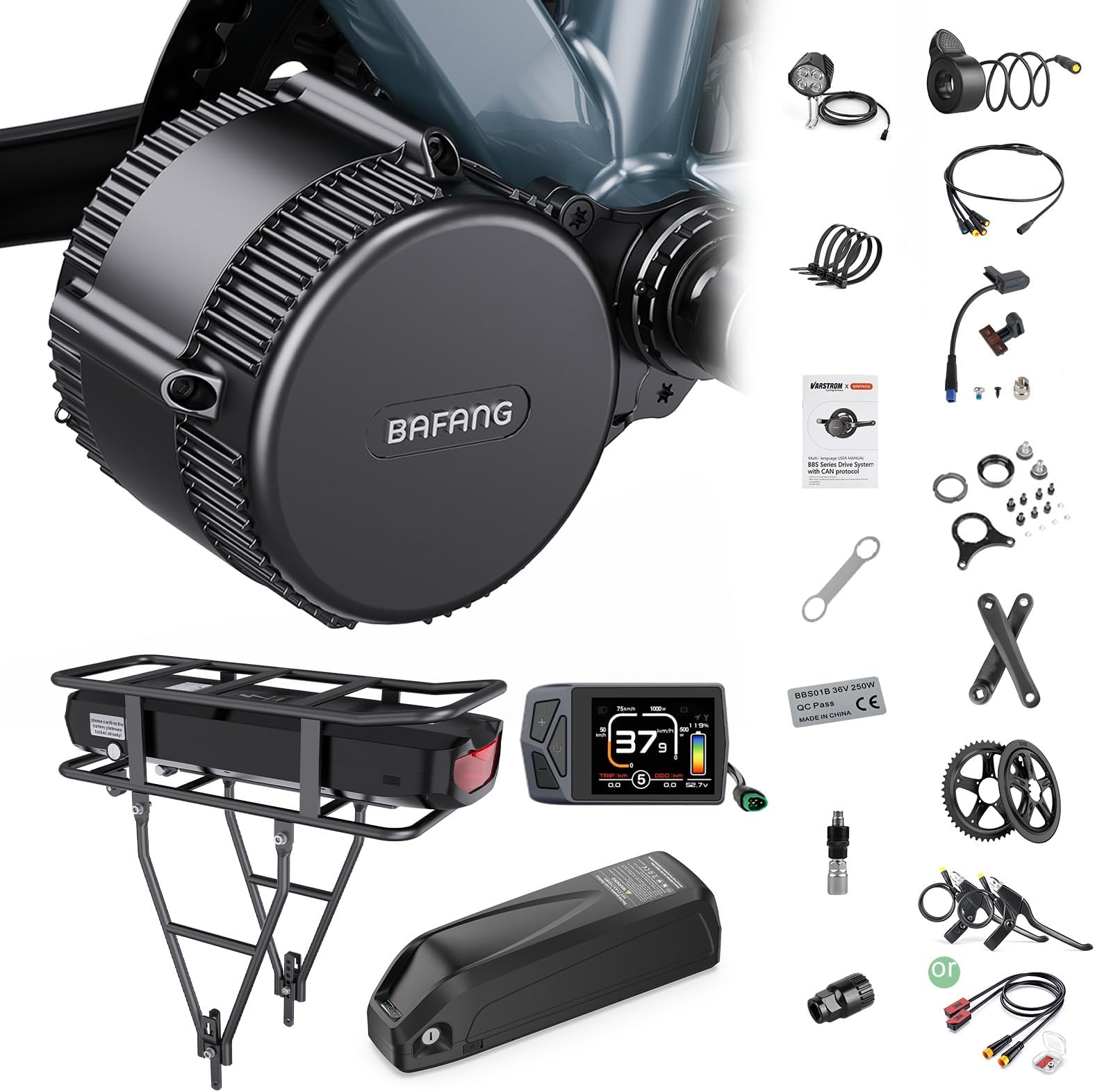 500/750/1000W Mid Drive Kit - 36V/48V/52V BBS02B CAN Bus Electric Bike Conversion Kit Ebike Conversion Kit for 68-73/100/120MM Mountain Bike Road Bike with Ebike Display & Battery (Optional)