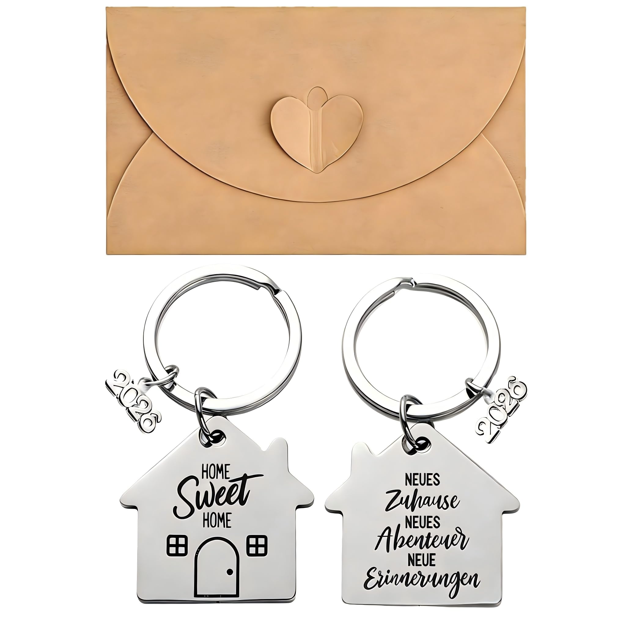 Plorede 2-Piece New Home Keychain Set, Housewarming Gifts for Couple with Envelope & Owner Key Ring, First Home Keyrings for New Adventures, Homeowner Gift for Move-In.