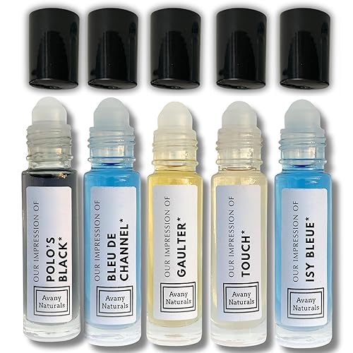 Juego de muestras de colonia para hombre, perfume de tamaño de viaje, aceite corporal perfumado, mini botellas enrollables para hombre, 5 unidades
