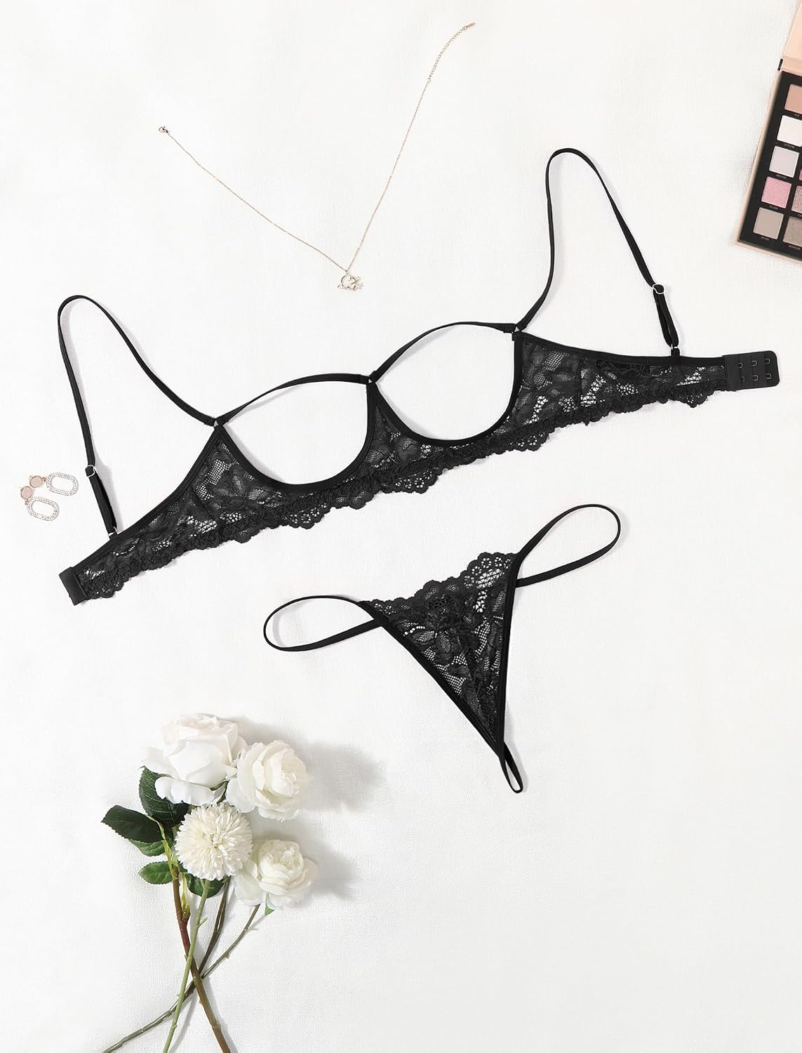 ADOME Women Lingerie Sets Lace Bra and Panty 2 Piece Cutout Babydoll Lingerie XS-XXL