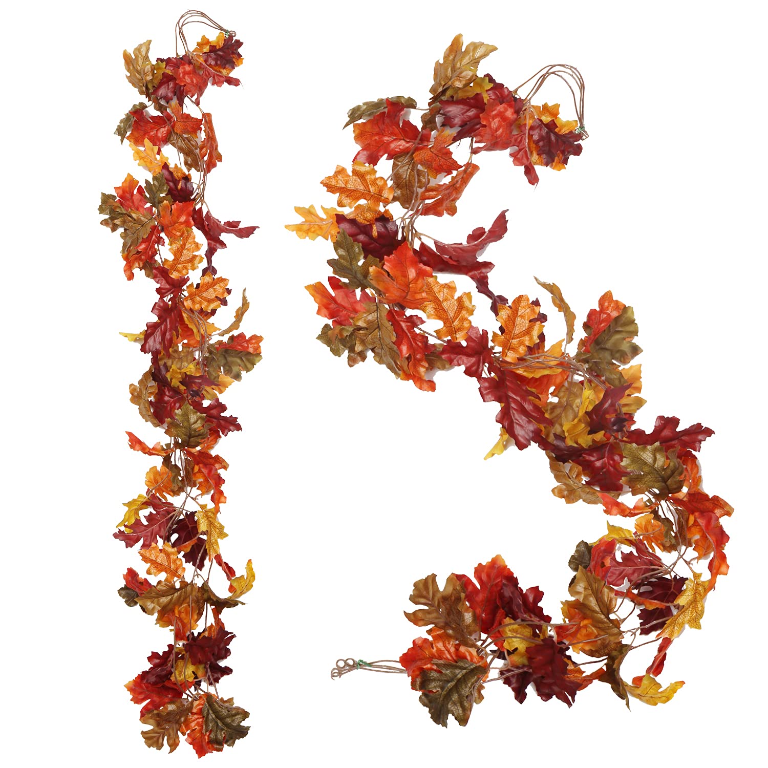 4 Pack Fall Oak Leaves Garland Artificial 5.2ft Fake Autumn Leaf Foliage Garland Hanging Vines for Indoor Outdoor Home Halloween Thanksgiving Wall Mantel Party Decor