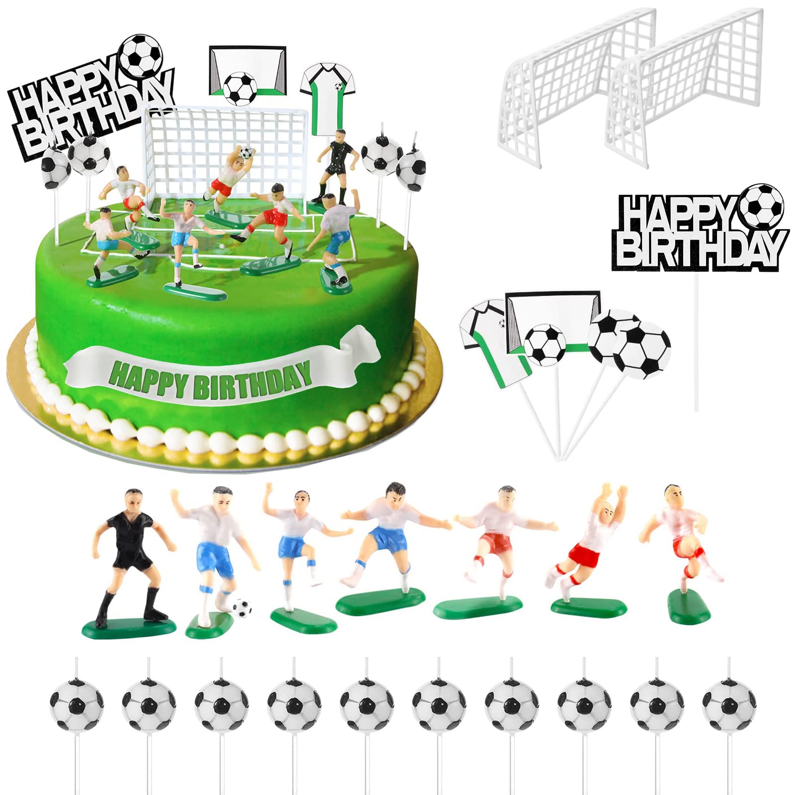 34 Pièces Décoration Anniversaire Football - Cake Topper Ballon, Joueurs, Trophée - Pour Gâteau Et Cupcakes Topper Ballon Joueur