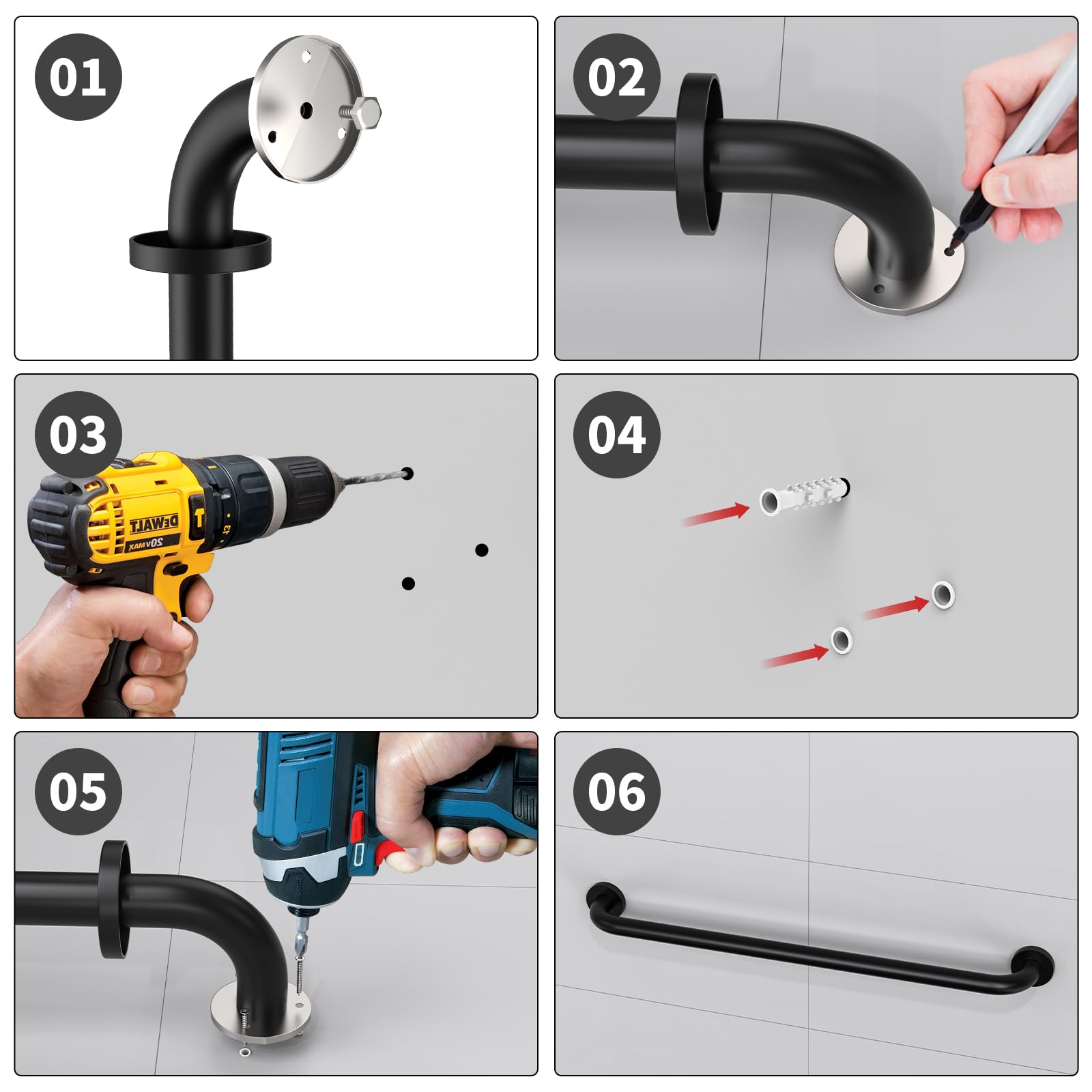 Zuext - Barra di sostegno per doccia, in acciaio inox, per vasca da bagno, con maniglia, per bilanciamento della doccia, supporto di sicurezza per mano/mano/mano/disabili anziani (3,2 cm di diametro)