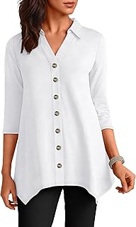 3/4 Sleeve Tunic Tops for Women Lapel V Neck Button Down Shirts Business...