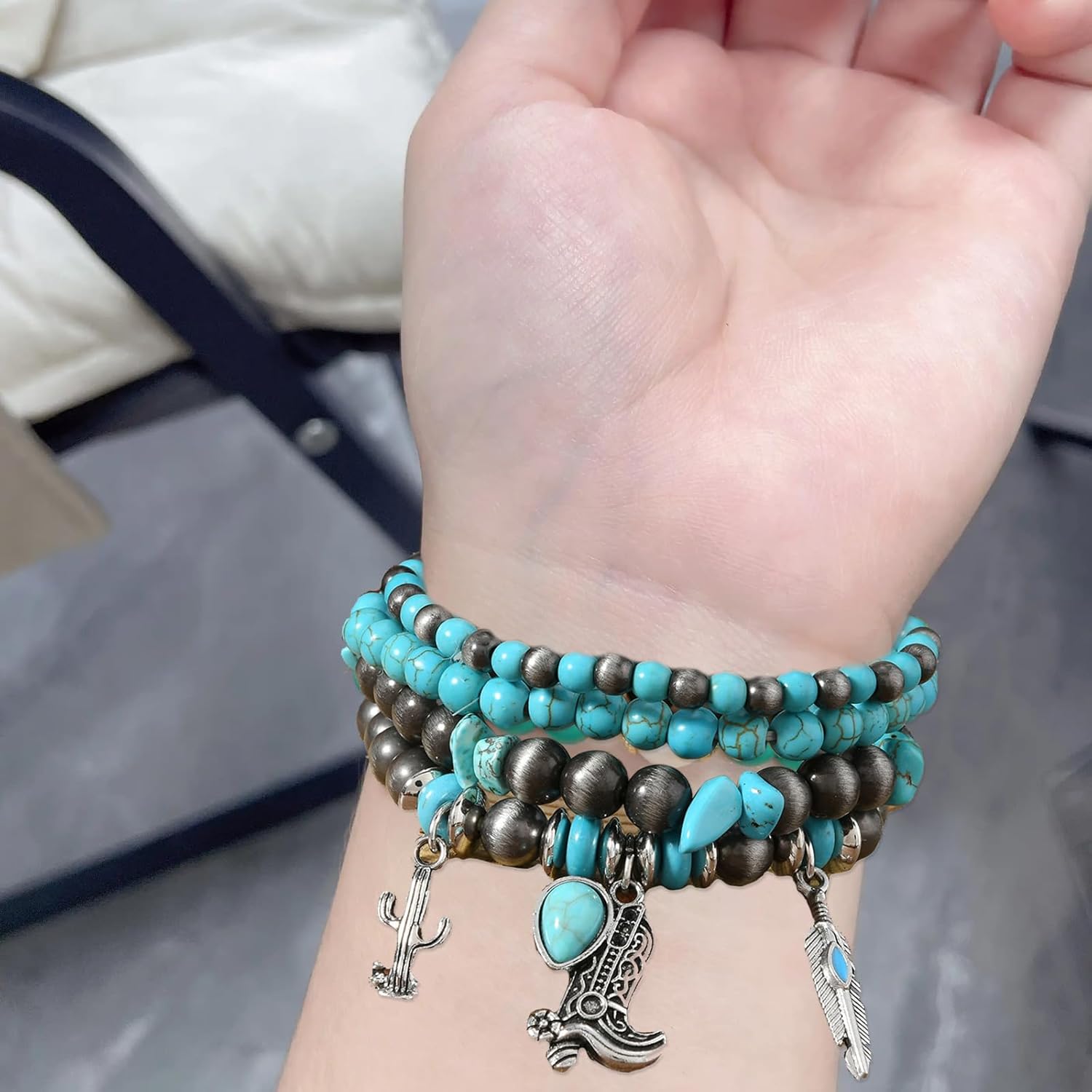 Turquoise Beaded Bracelets, Western Bracelets for Women Bohemian Stackable Boots Bracelets Vintage Country Outfit Accessories - Image 6