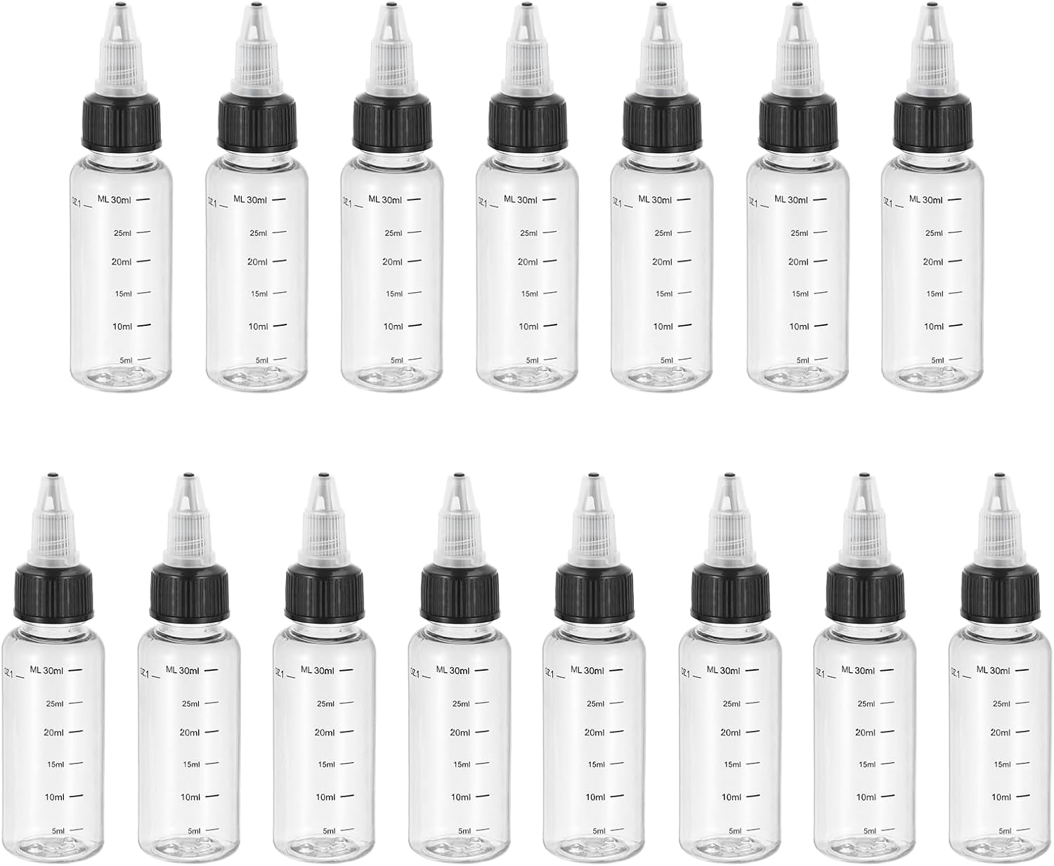 PATIKIL 1oz(30ml) Plastic Dispensing Bottle, 15Pcs Squeeze Graduated Empty Bottles with Black Twist Cap for Liquids, Inks, Oils, Sauces, Arts and Crafts, Transparent