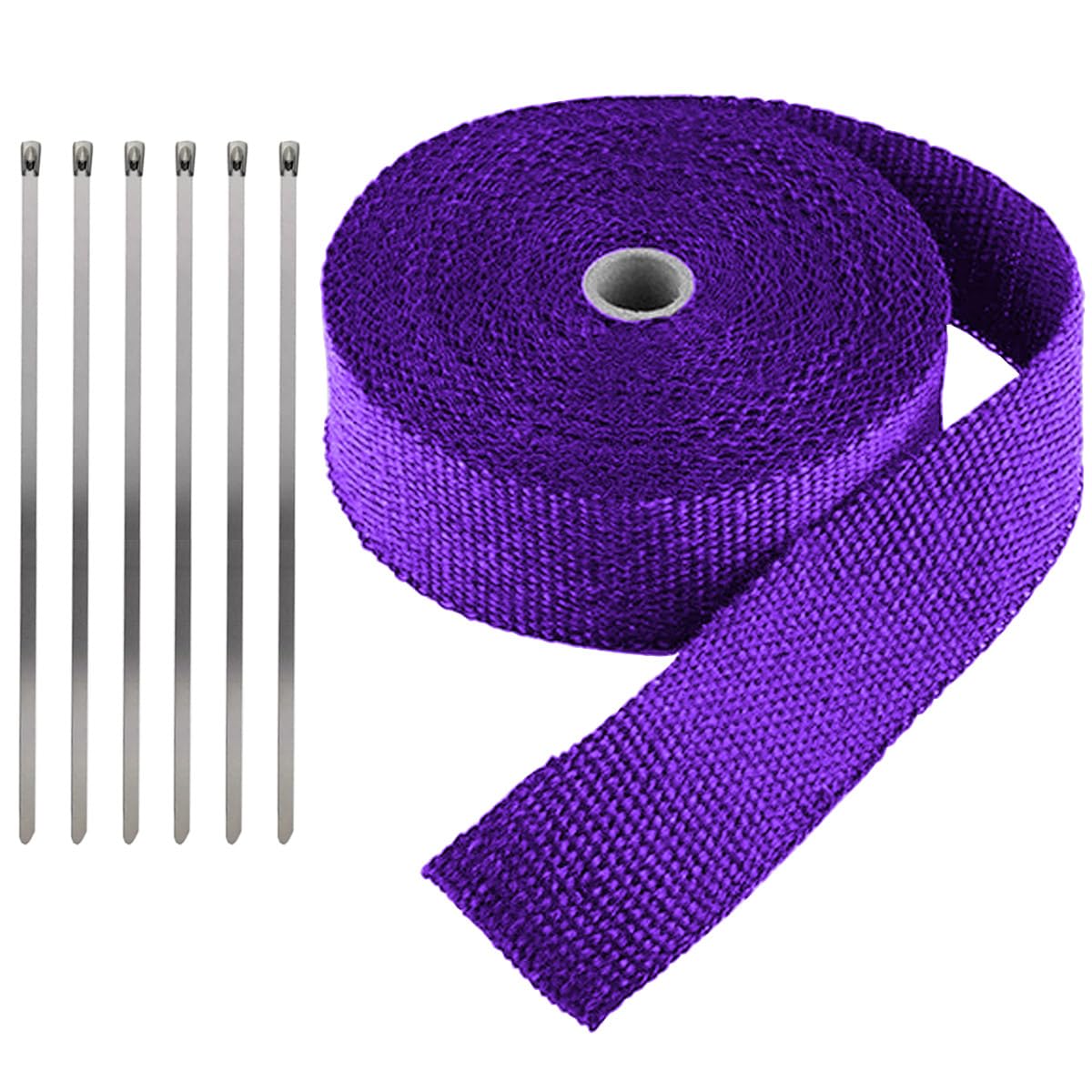 Cinta Anticalorica Para Escapes Cinta Aislante Térmica Coche Fibra de Vidrio Banda Aislante Anti Calor Protección Tubo Colector Escape Morado 5CM X 10M con 6 Bridas