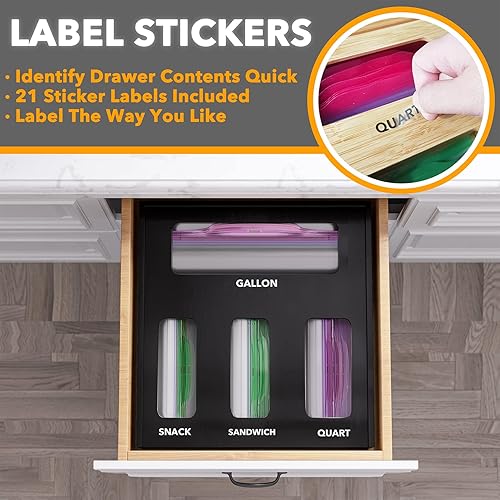 Miniatura 4 de SpaceAid Organizador de almacenamiento de bolsas para cajón de cocina organizador de bambú compatible con galón cuarto de galón bolsa de tamaño