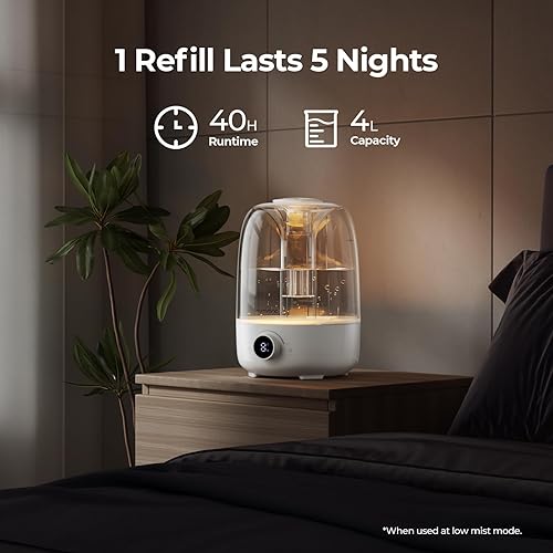 Miniatura 3 de Homvana Humidificadores para difusores de dormitorio, humidificador de niebla fría de 4 litros de llenado superior, difusor de tiempo de