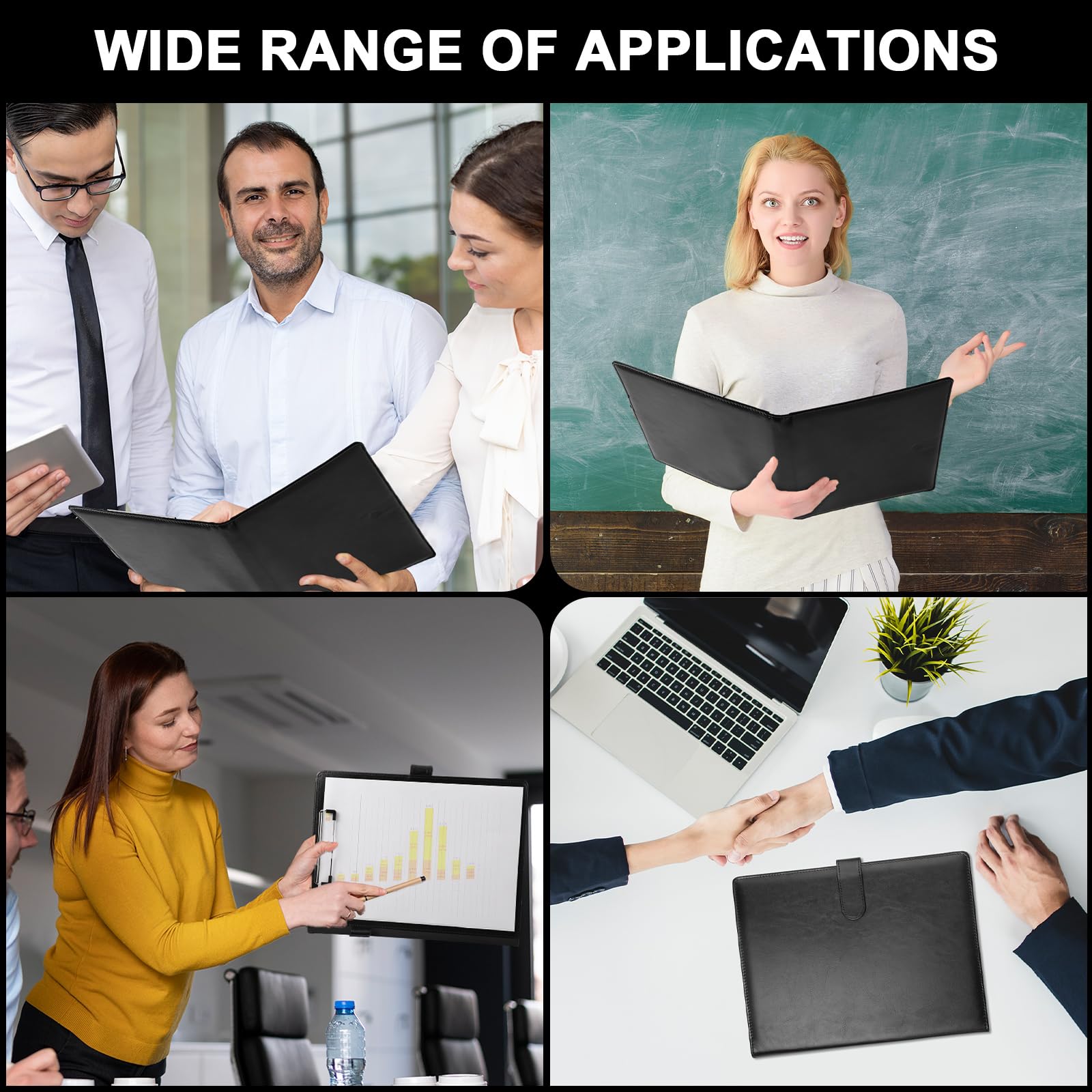 Porte-bloc A4 avec couvercle, en cuir synthétique, porte-bloc-notes, porte-documents, porte-stylo, fermeture magnétique, conférencier A4, pour fournitures de bureau, école, noir