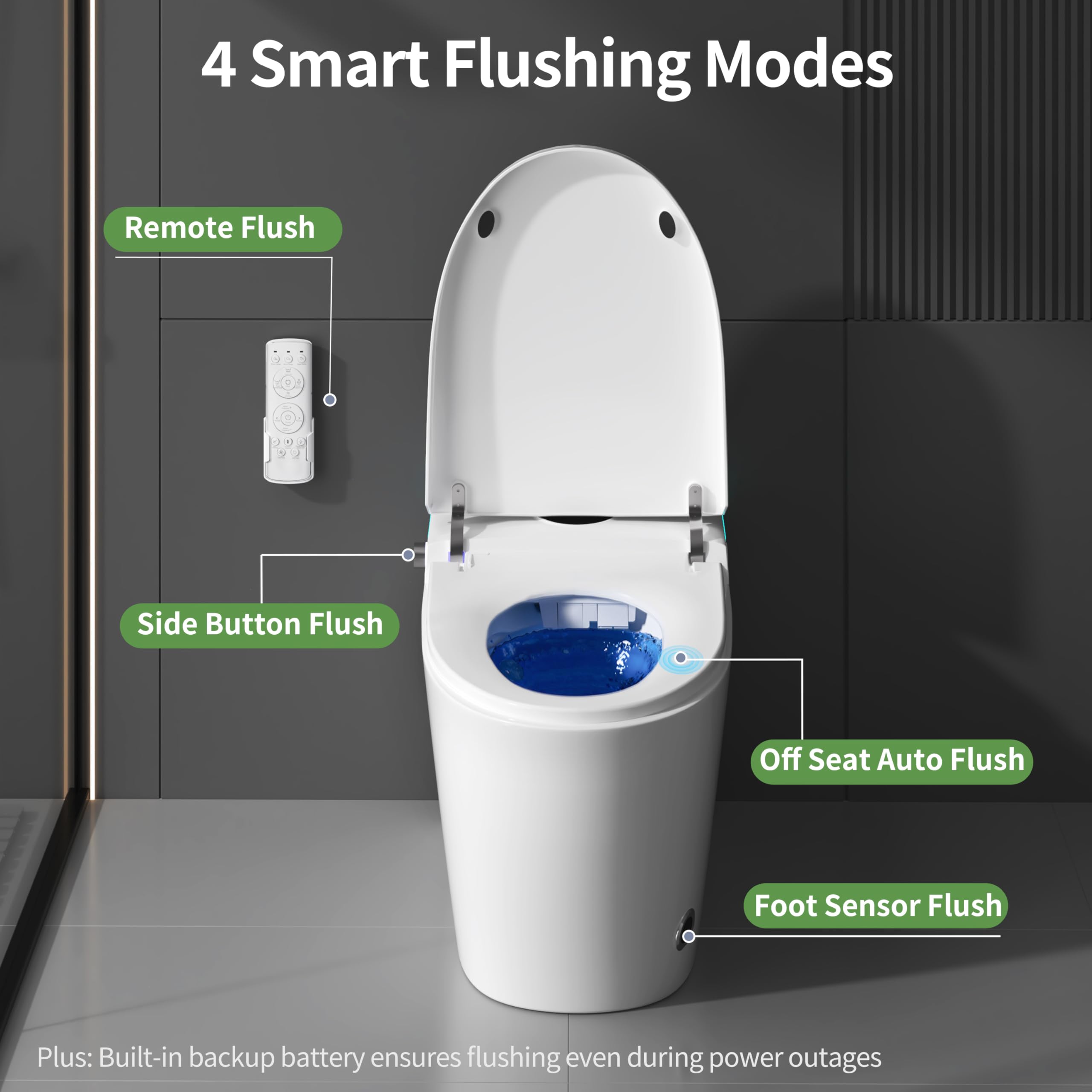 Tankless Smart Toilet with Integrated Bidet One Piece Elongated Intelligent Toilet with Heated Seat Child Mode Foot Kick — view 6