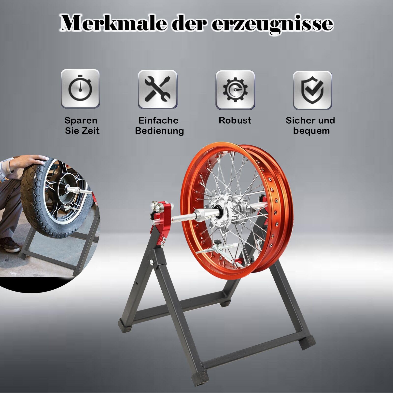 Motorrad Auswuchtvorrichtung Wuchtmaschine Wuchtbock Auswuchtgerät bis 23'', Radwuchtmaschine Rad Static Balancer Zentrierständer Halter für Motorradräder, faltbares Design