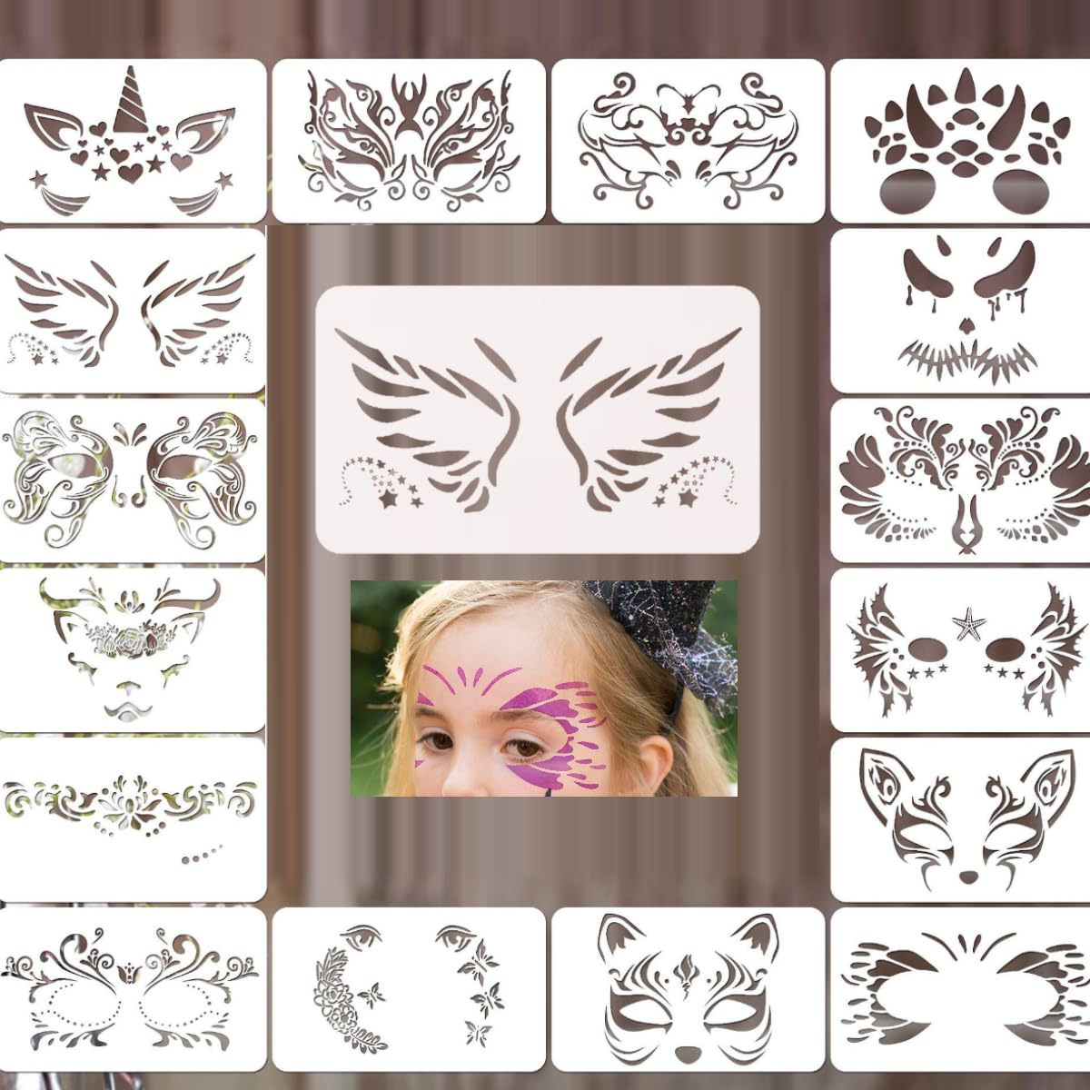 KARLOR 16 Pieces Face Painting Reusable Stencils for Face Make-Up Face Paint Stencils Face Painting Templates for Children's Make-Up Acrylic Painting